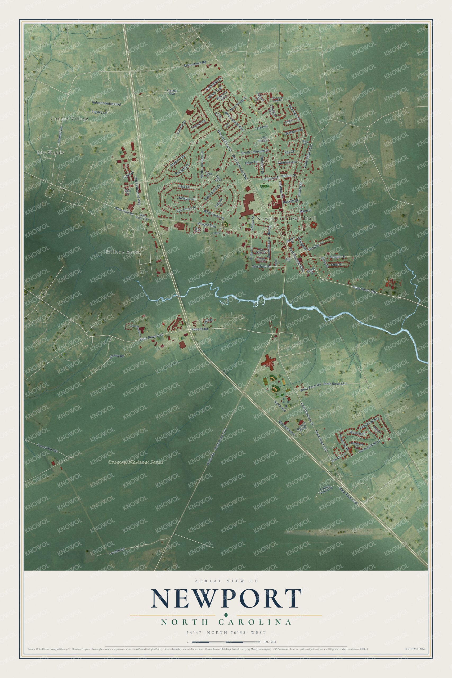 Watermarked full-map preview of Newport, North Carolina