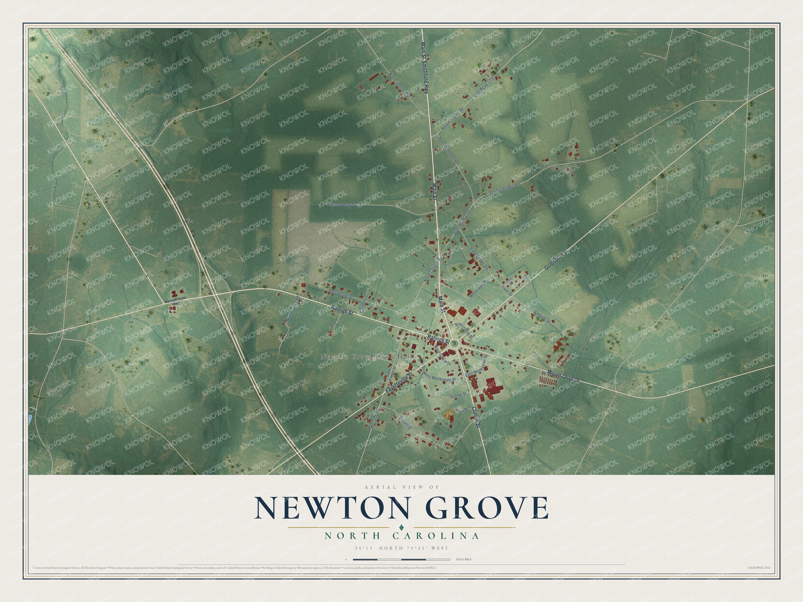 Watermarked full-map preview of Newton Grove, North Carolina