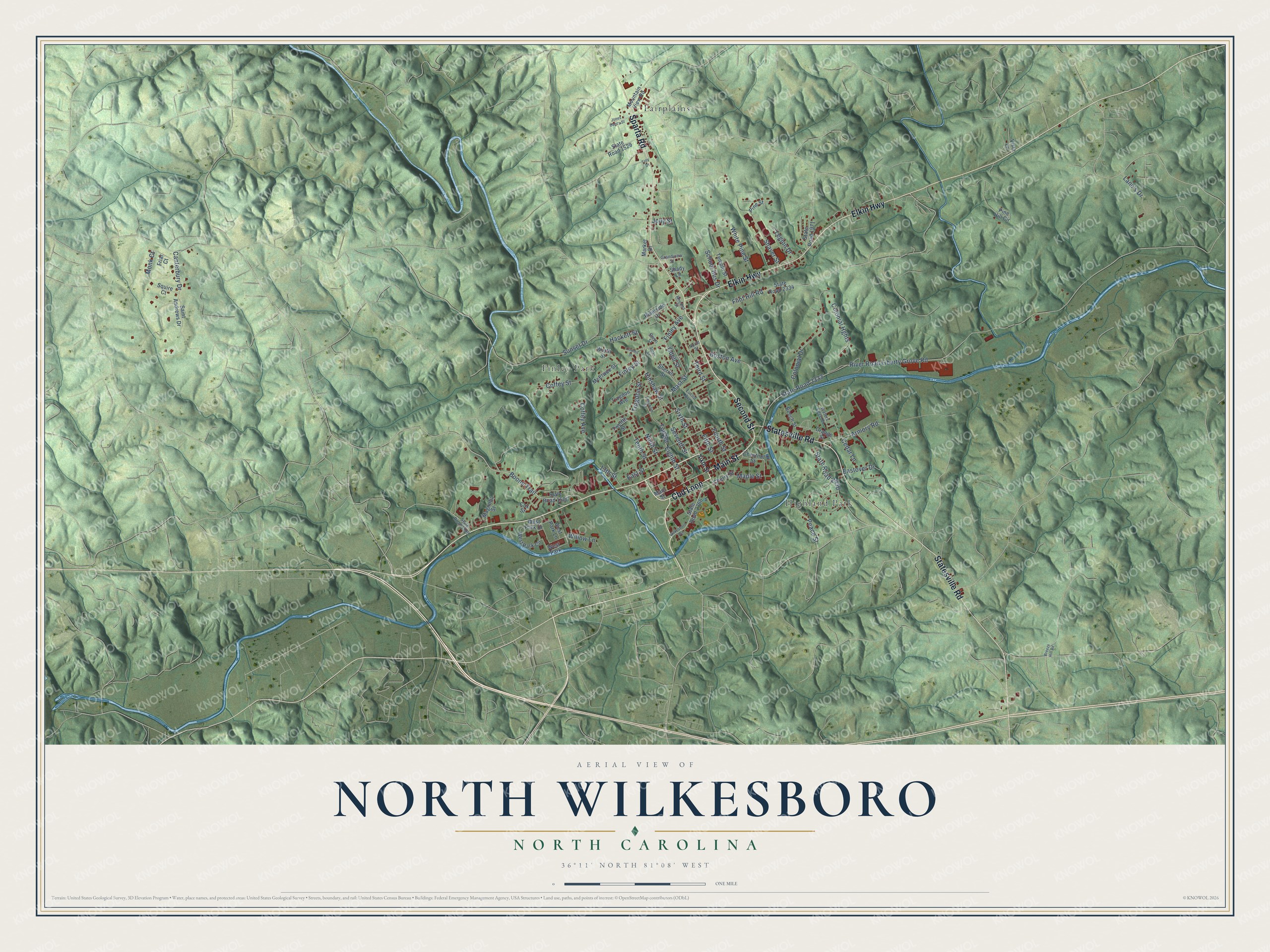 Watermarked full-map preview of North Wilkesboro, North Carolina