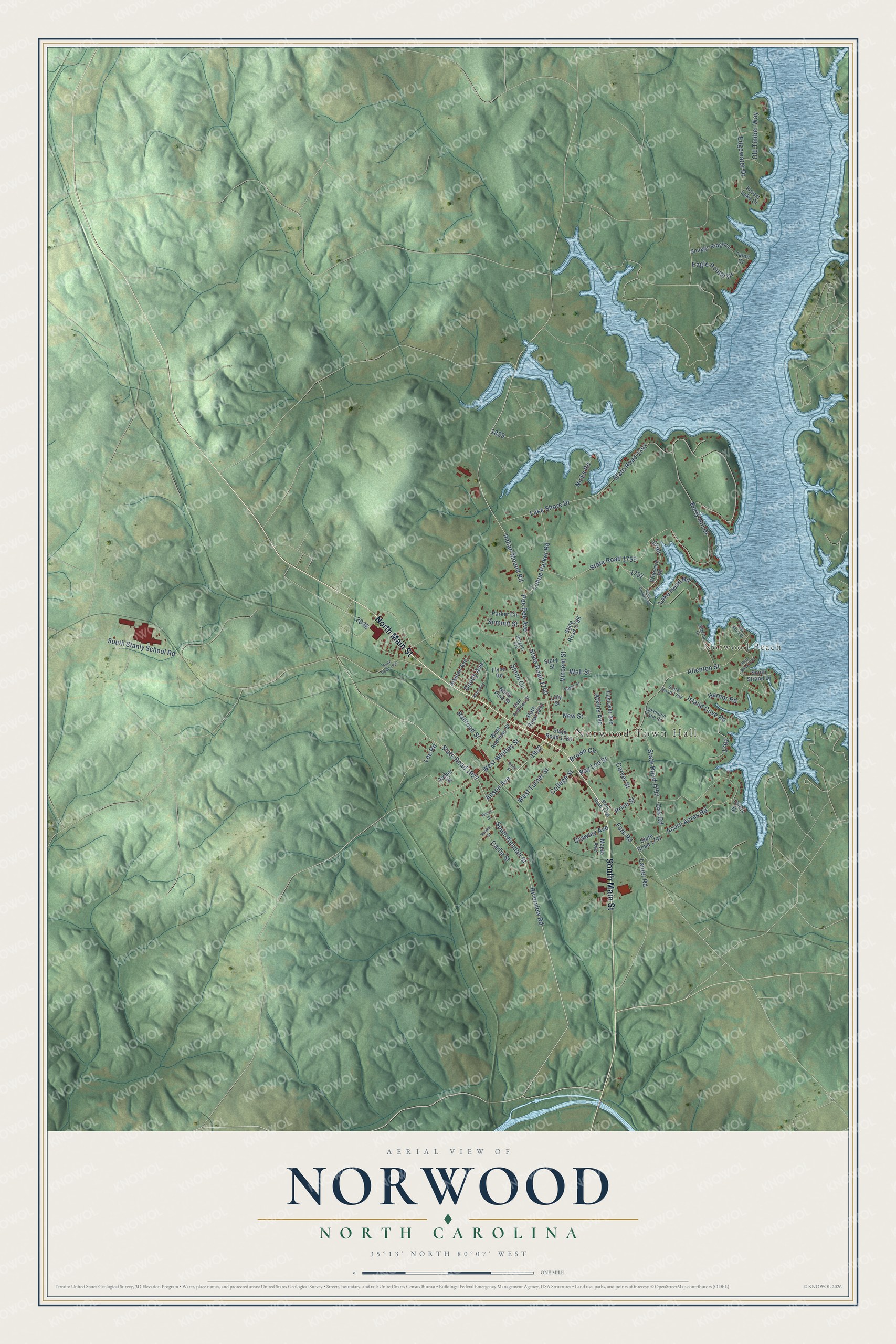 Watermarked full-map preview of Norwood, North Carolina