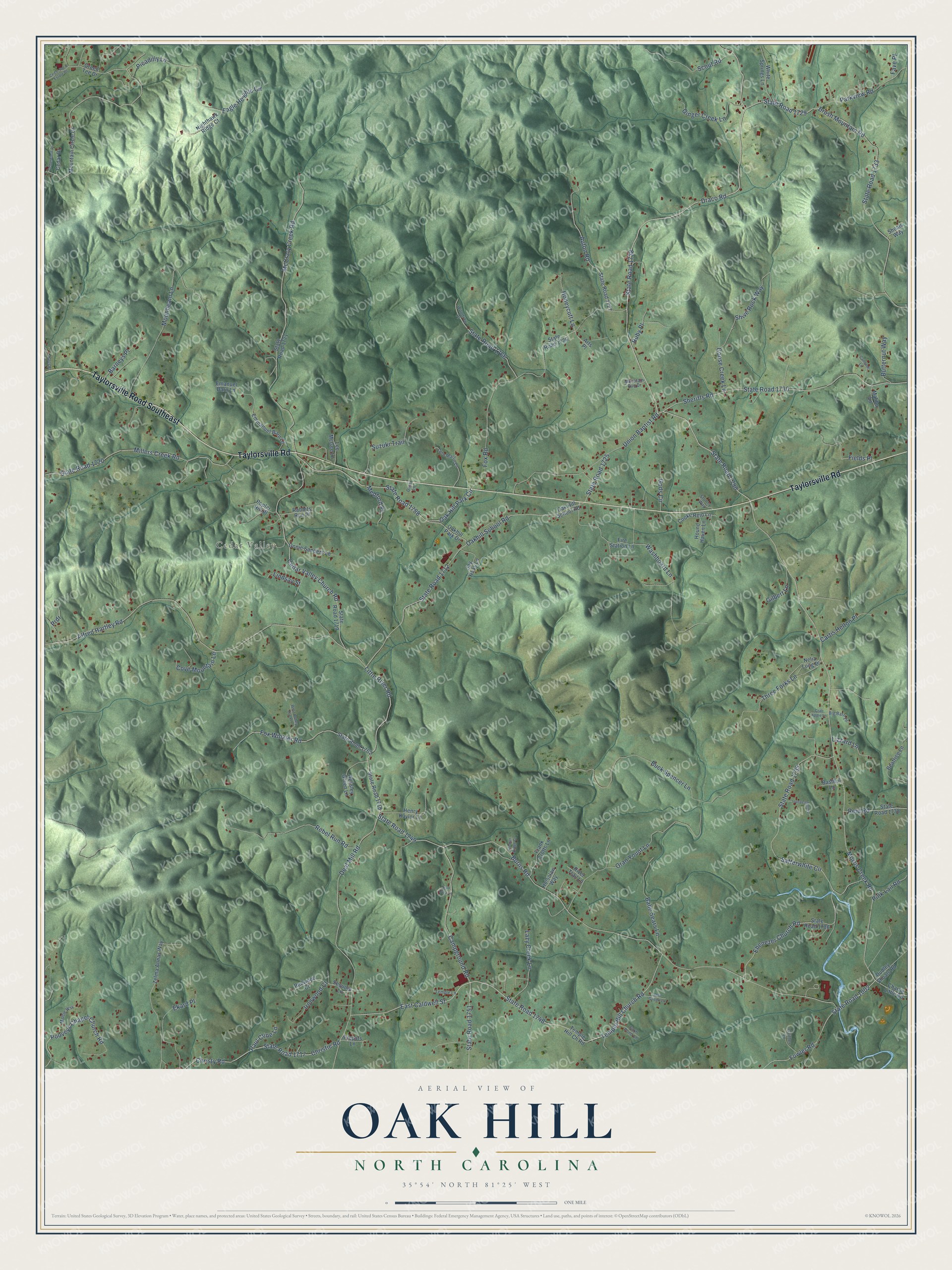 Watermarked full-map preview of Oak Hill, North Carolina