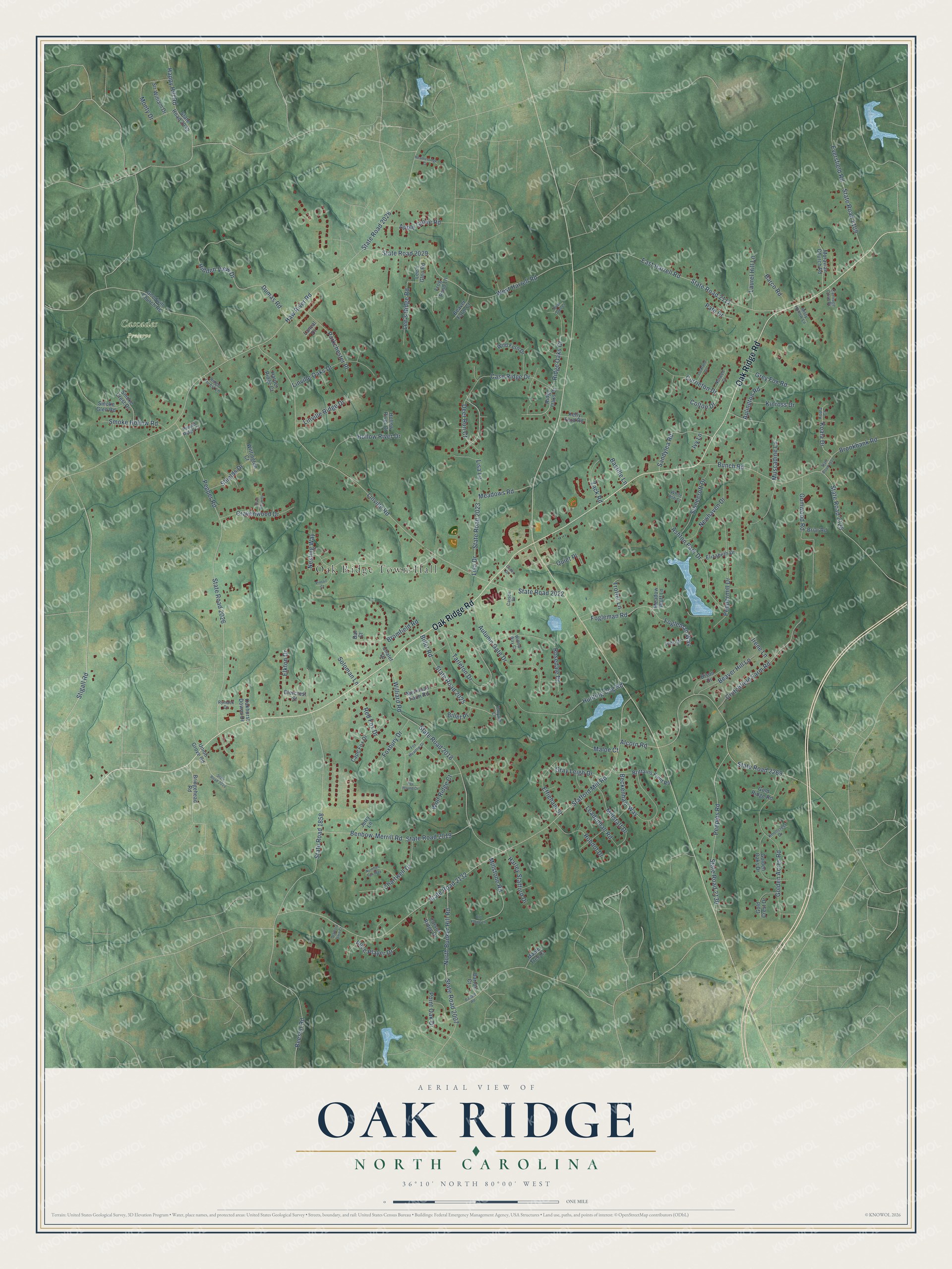 Watermarked full-map preview of Oak Ridge, North Carolina