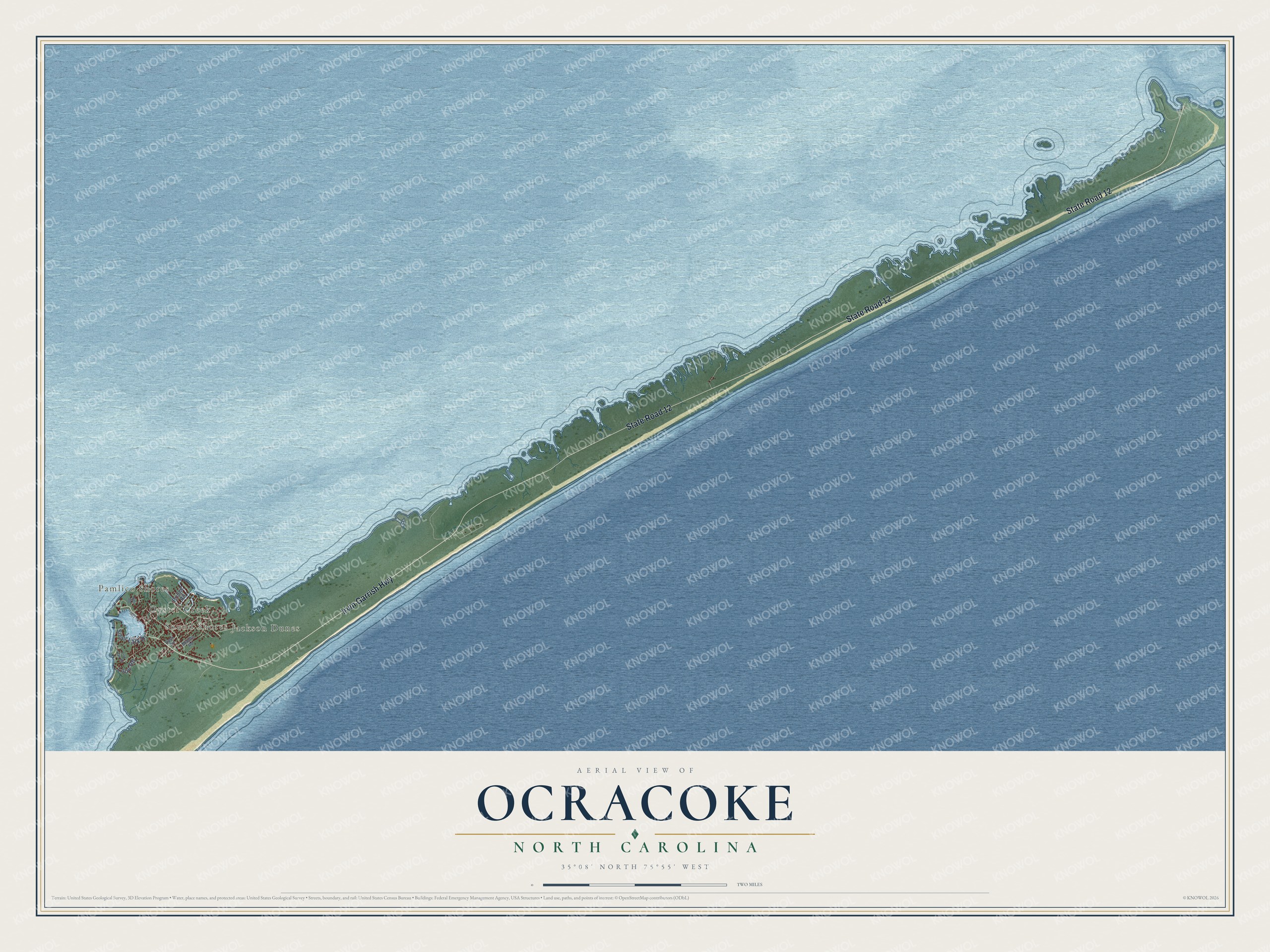 Watermarked full-map preview of Ocracoke, North Carolina