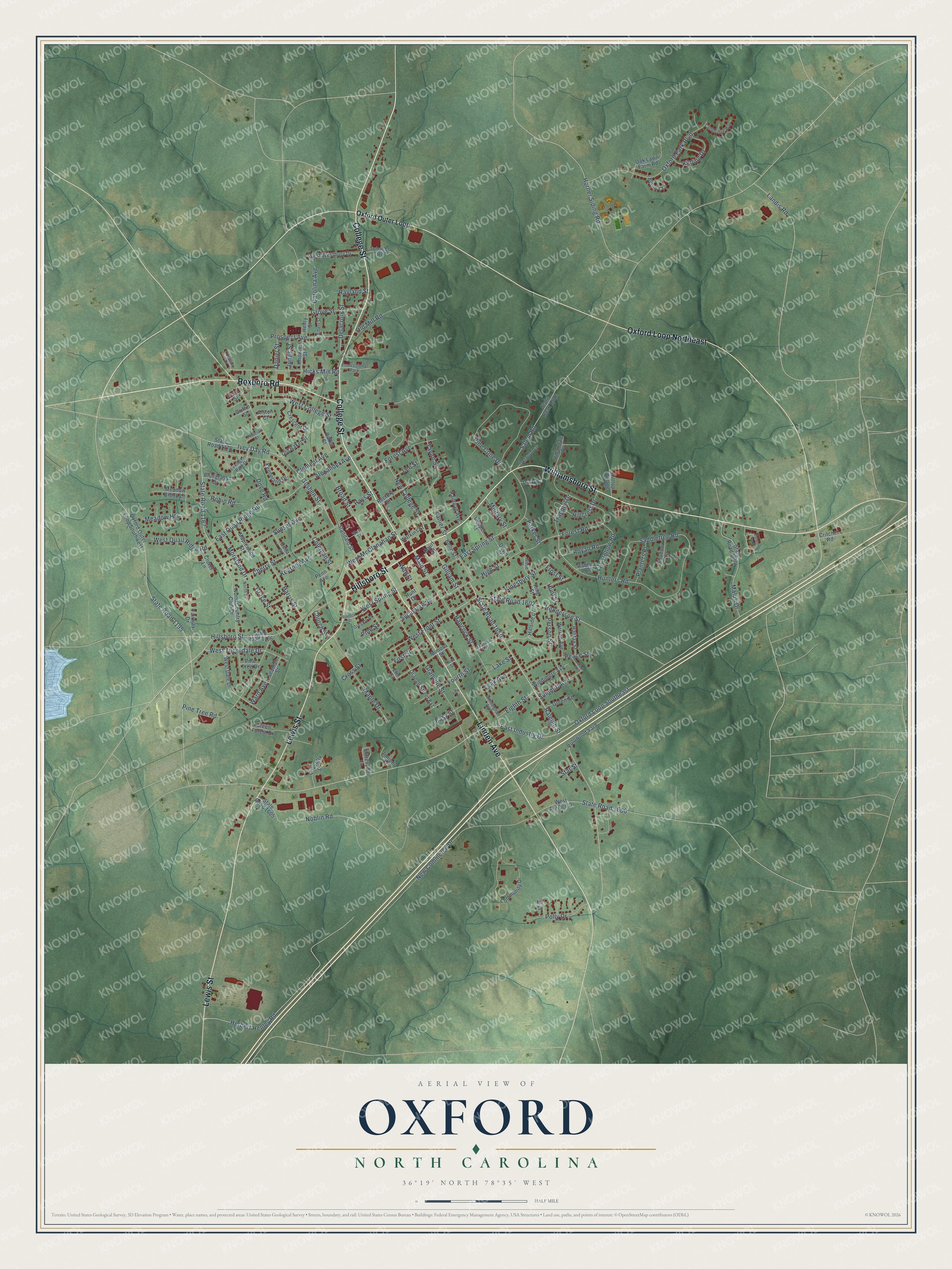Watermarked full-map preview of Oxford, North Carolina