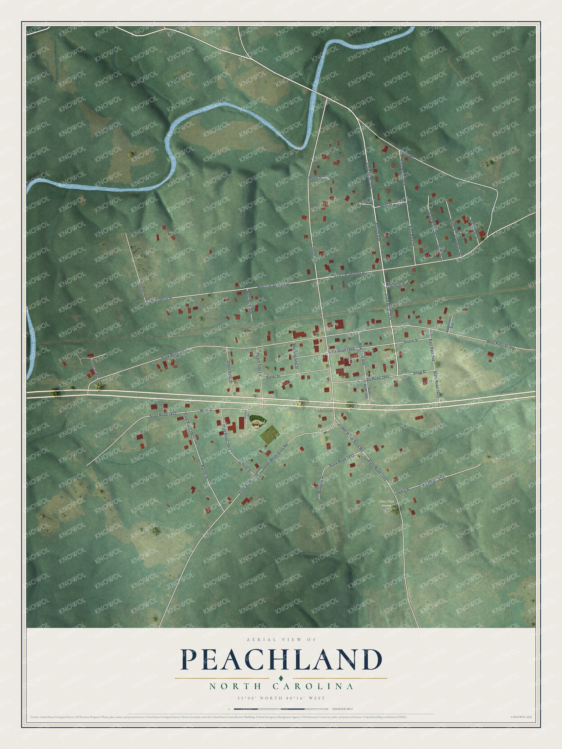 Watermarked full-map preview of Peachland, North Carolina