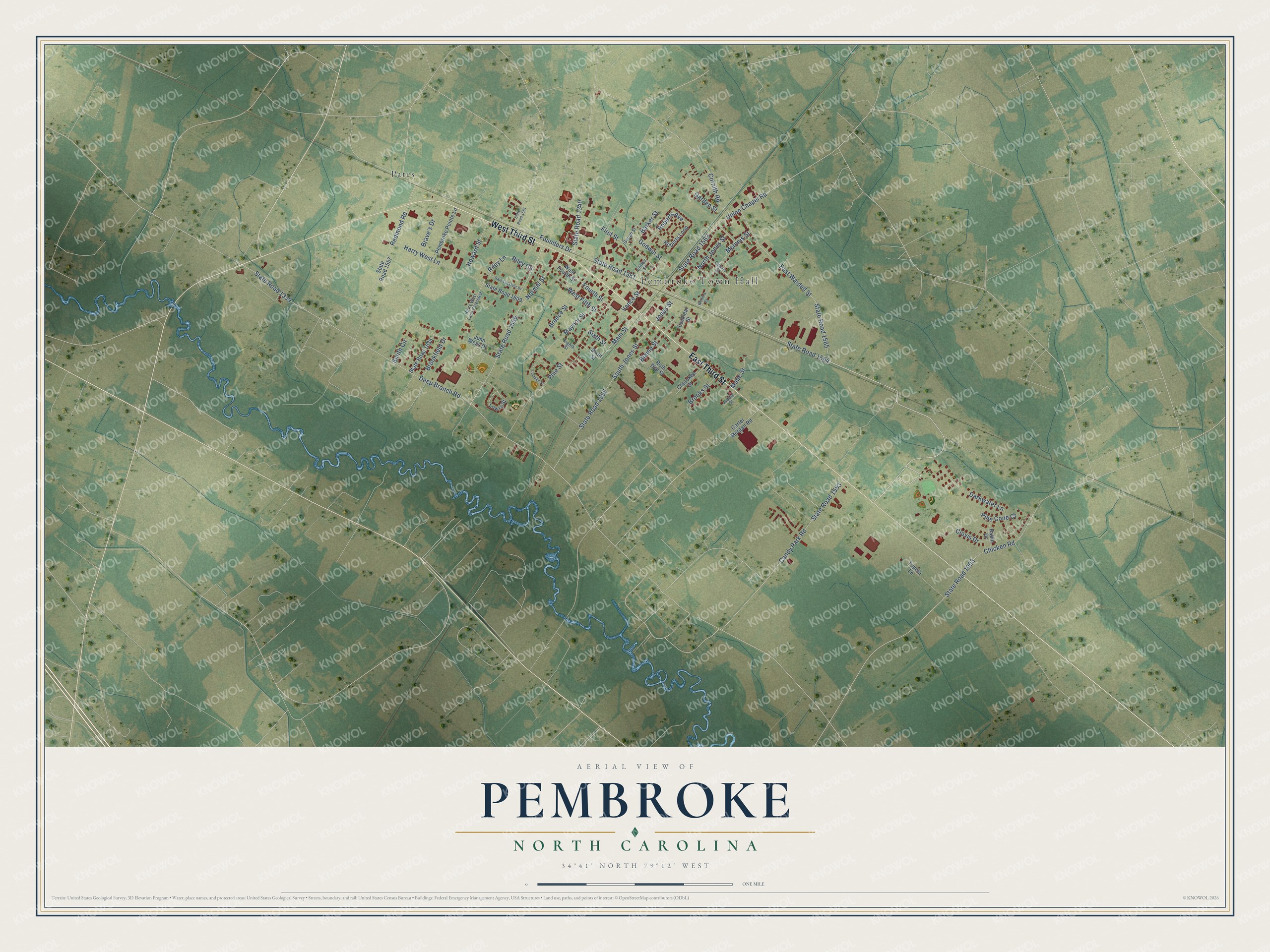 Watermarked full-map preview of Pembroke, North Carolina