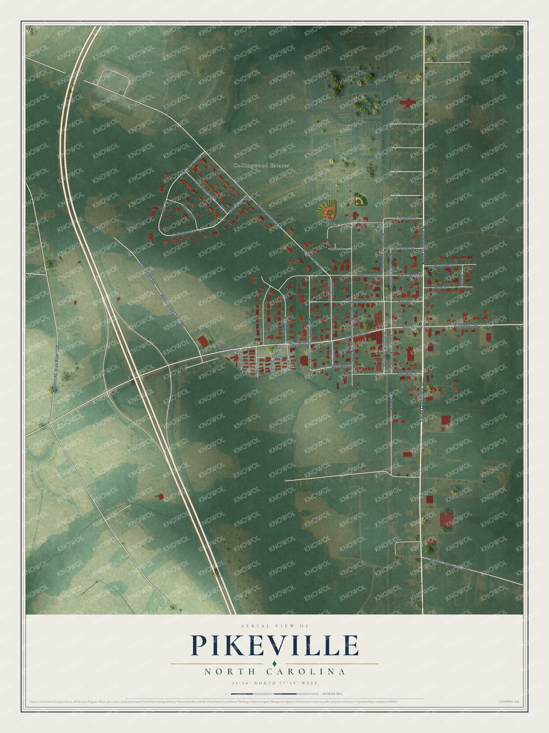 Watermarked full-map preview of Pikeville, North Carolina