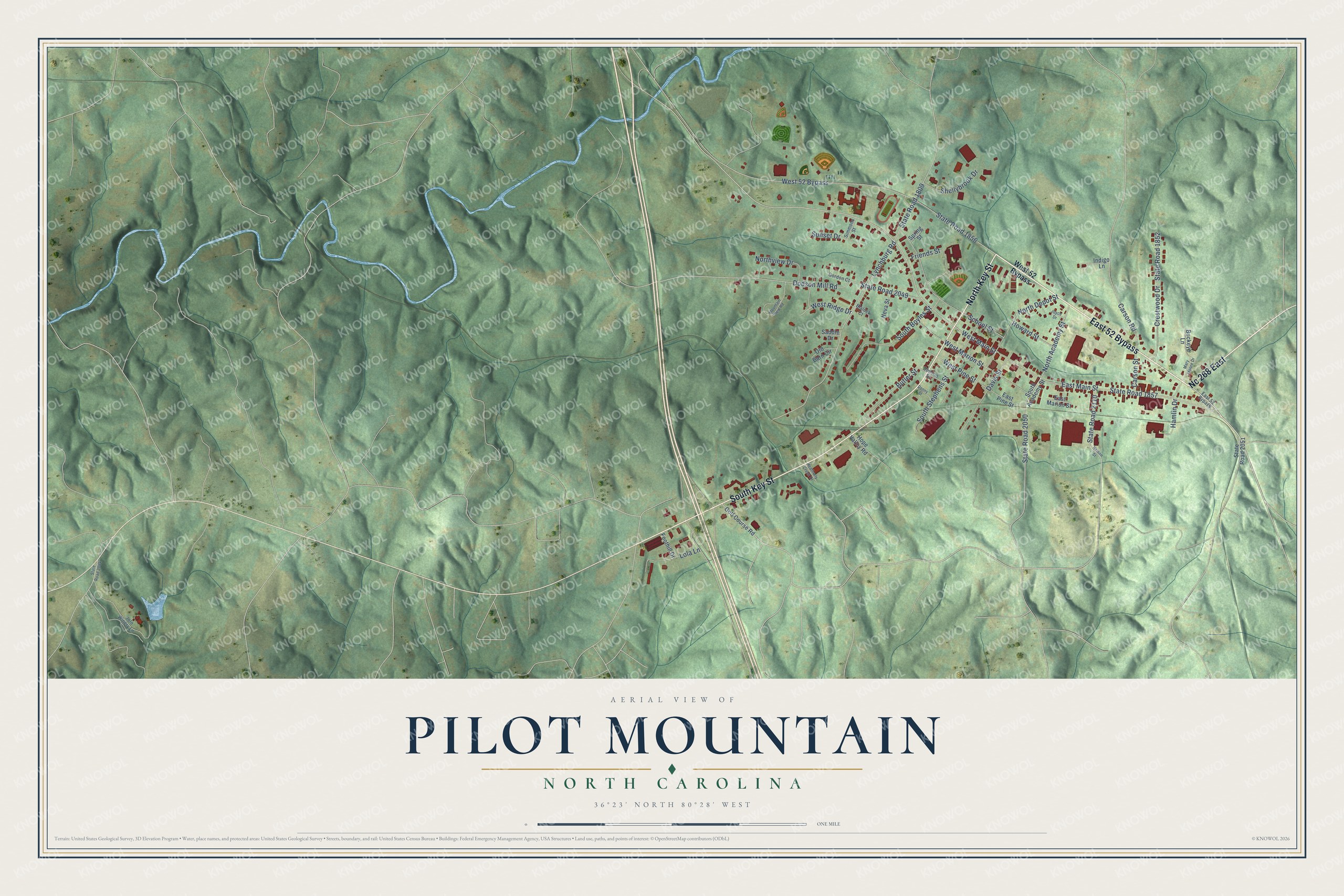 Watermarked full-map preview of Pilot Mountain, North Carolina