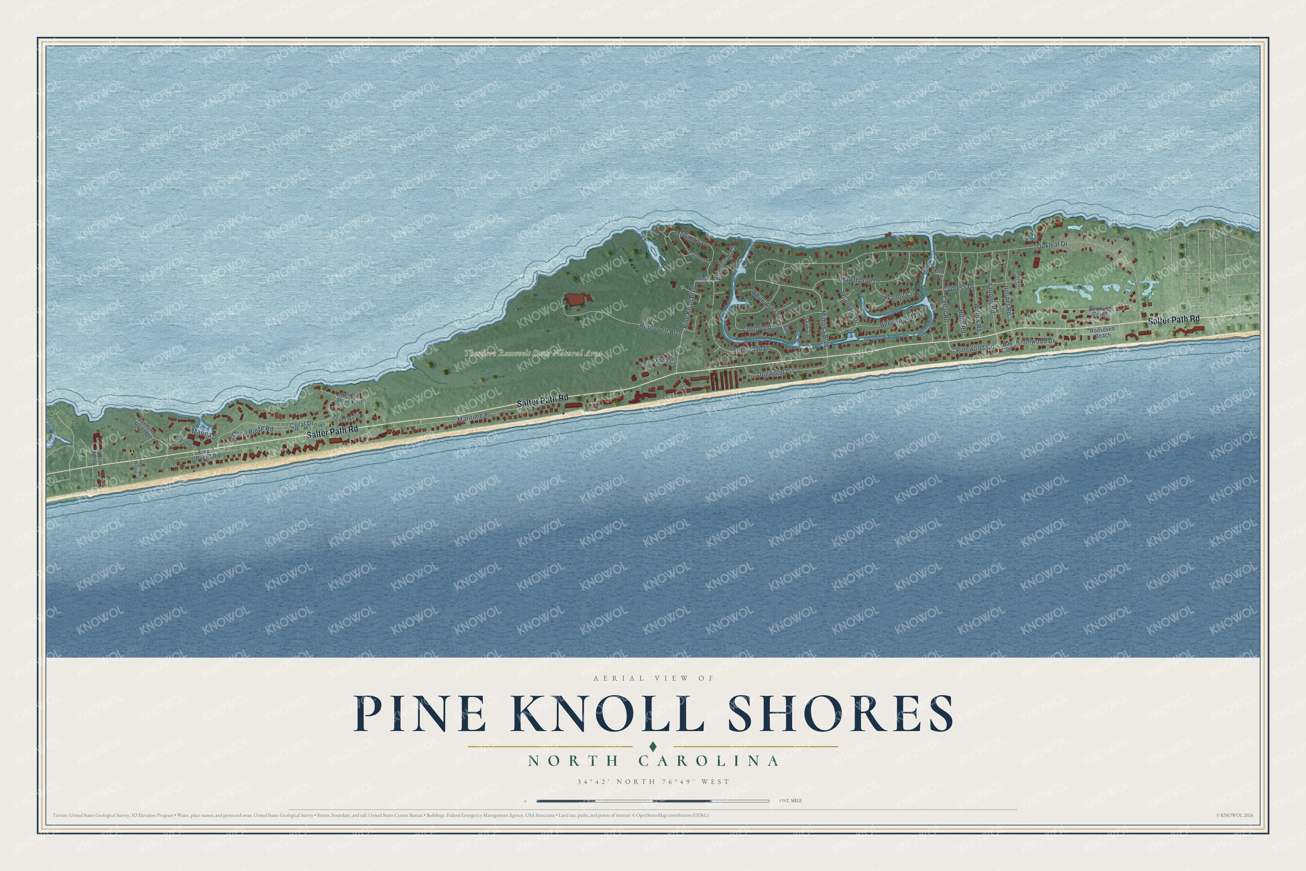 Watermarked full-map preview of Pine Knoll Shores, North Carolina