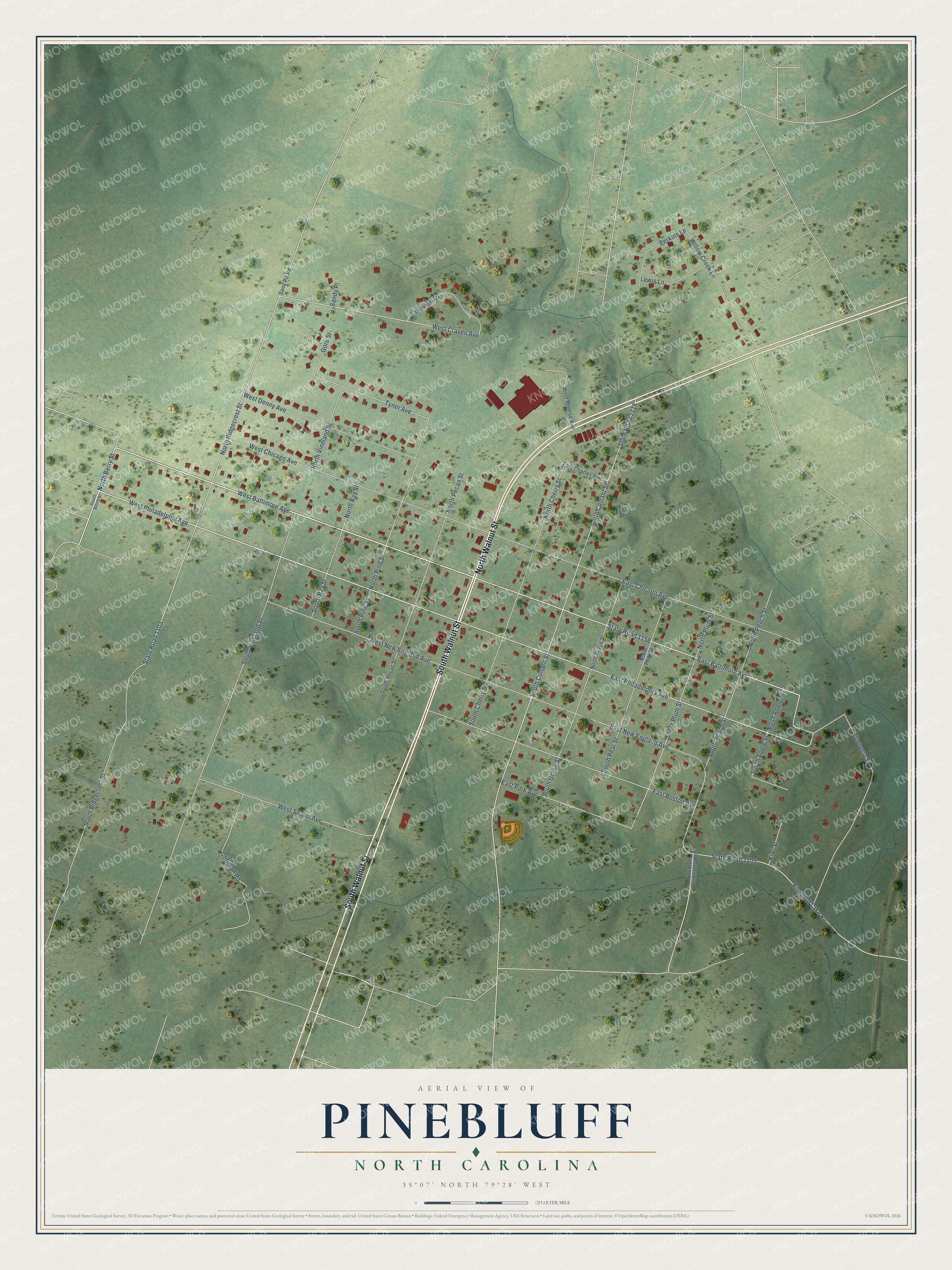 Watermarked full-map preview of Pinebluff, North Carolina