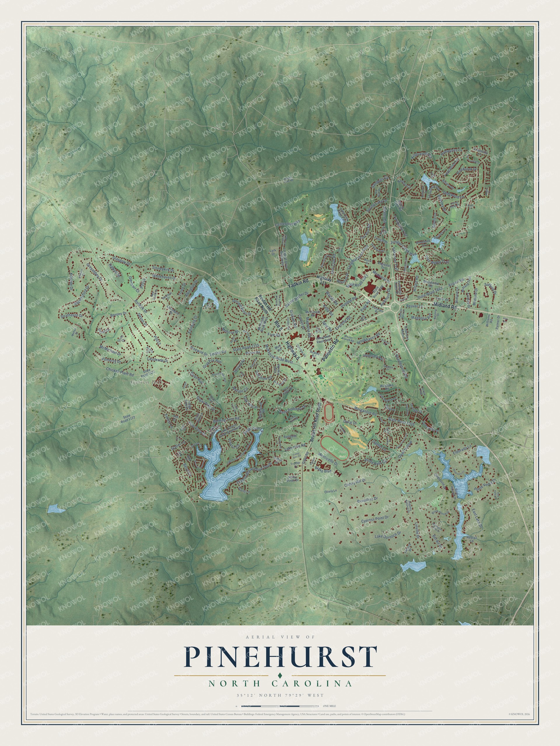 Watermarked full-map preview of Pinehurst, North Carolina