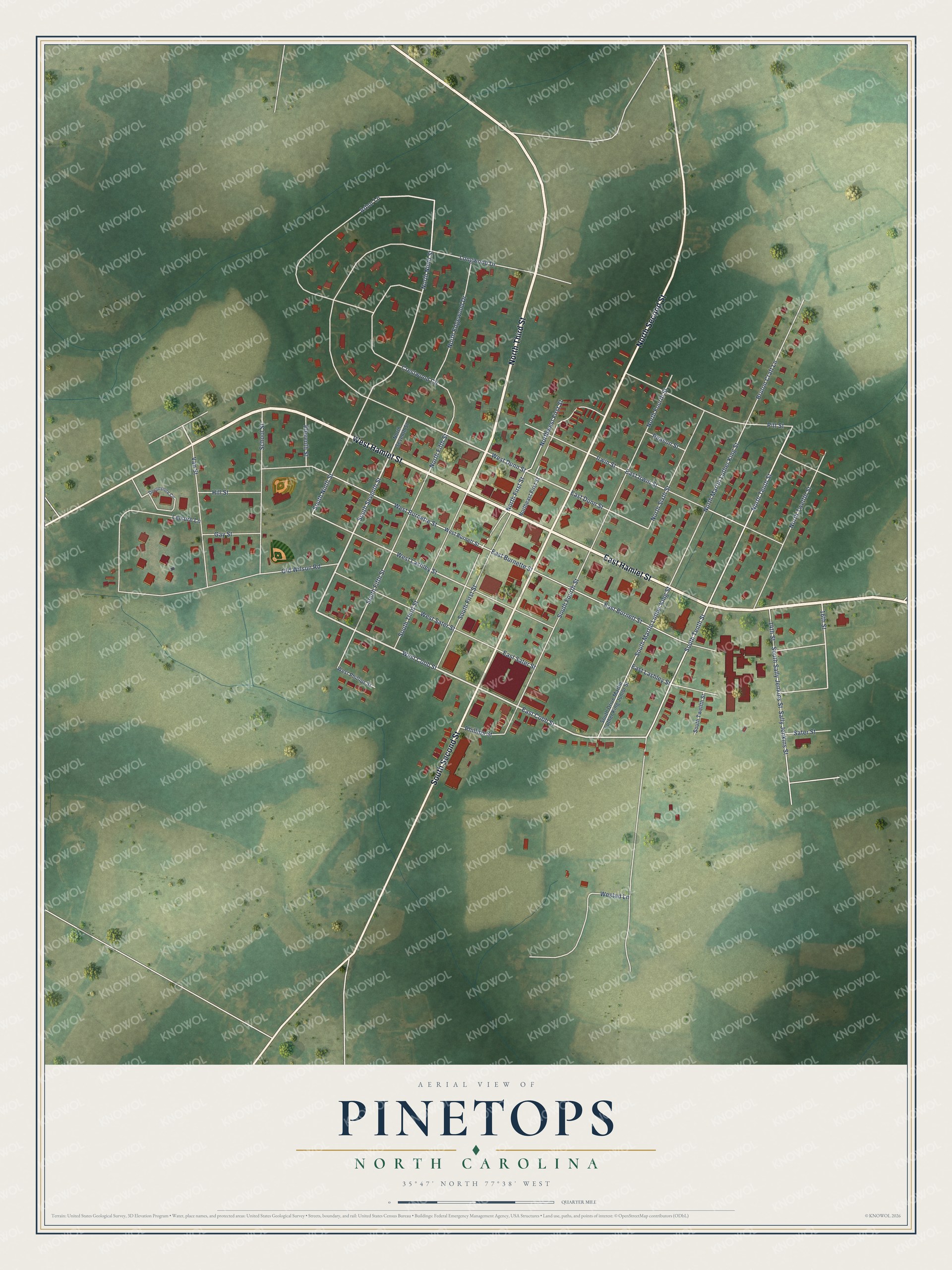 Watermarked full-map preview of Pinetops, North Carolina