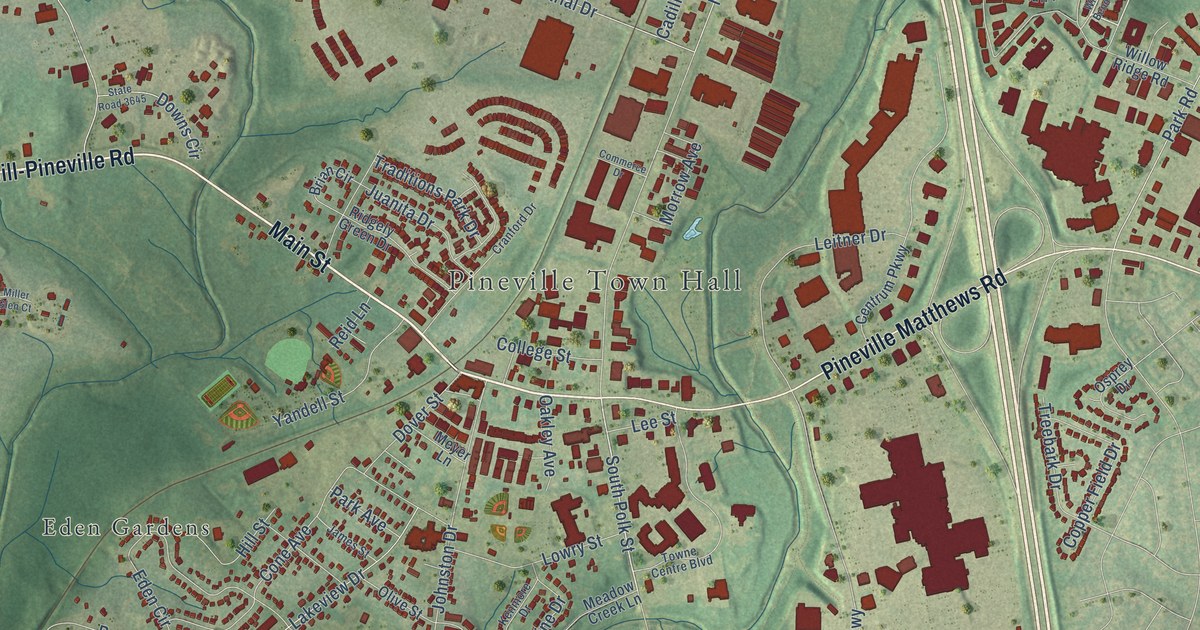 Map of Pineville, North Carolina in 2026