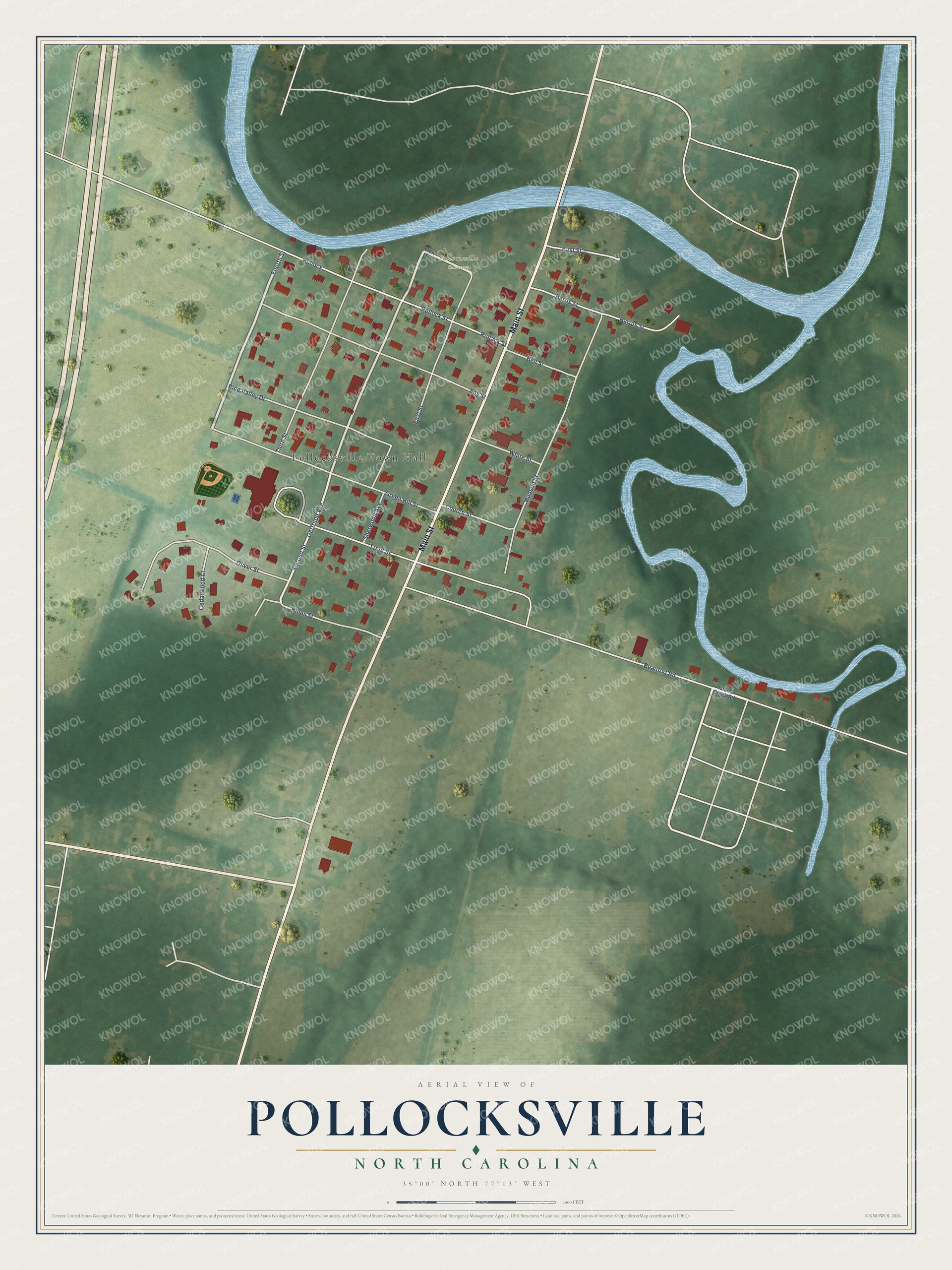 Watermarked full-map preview of Pollocksville, North Carolina