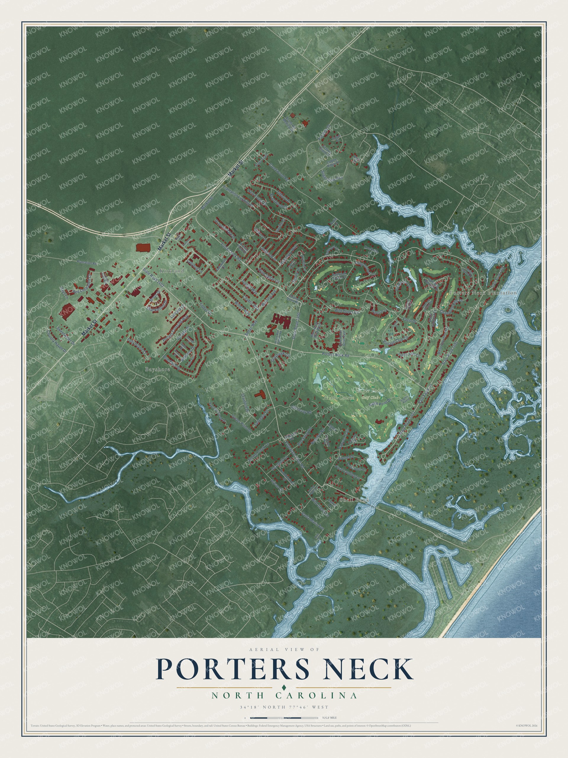 Watermarked full-map preview of Porters Neck, North Carolina