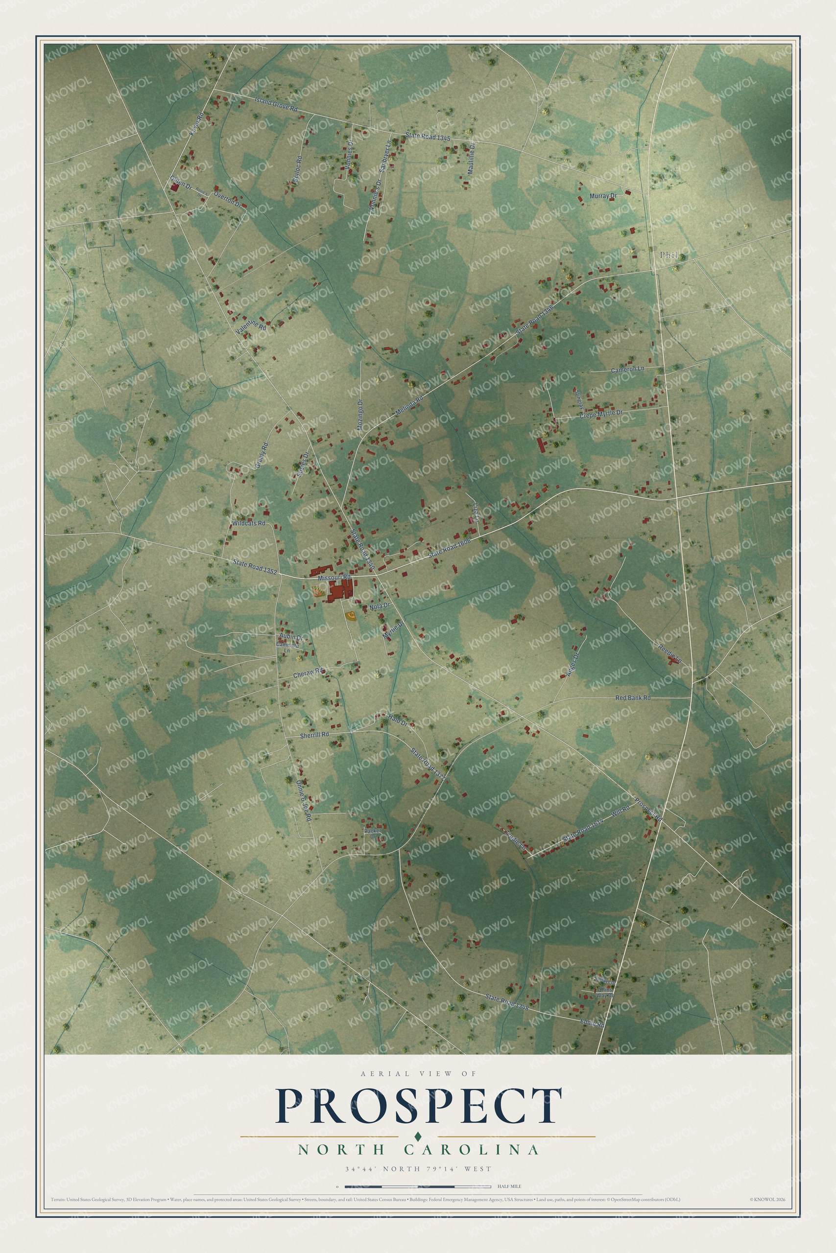 Watermarked full-map preview of Prospect, North Carolina