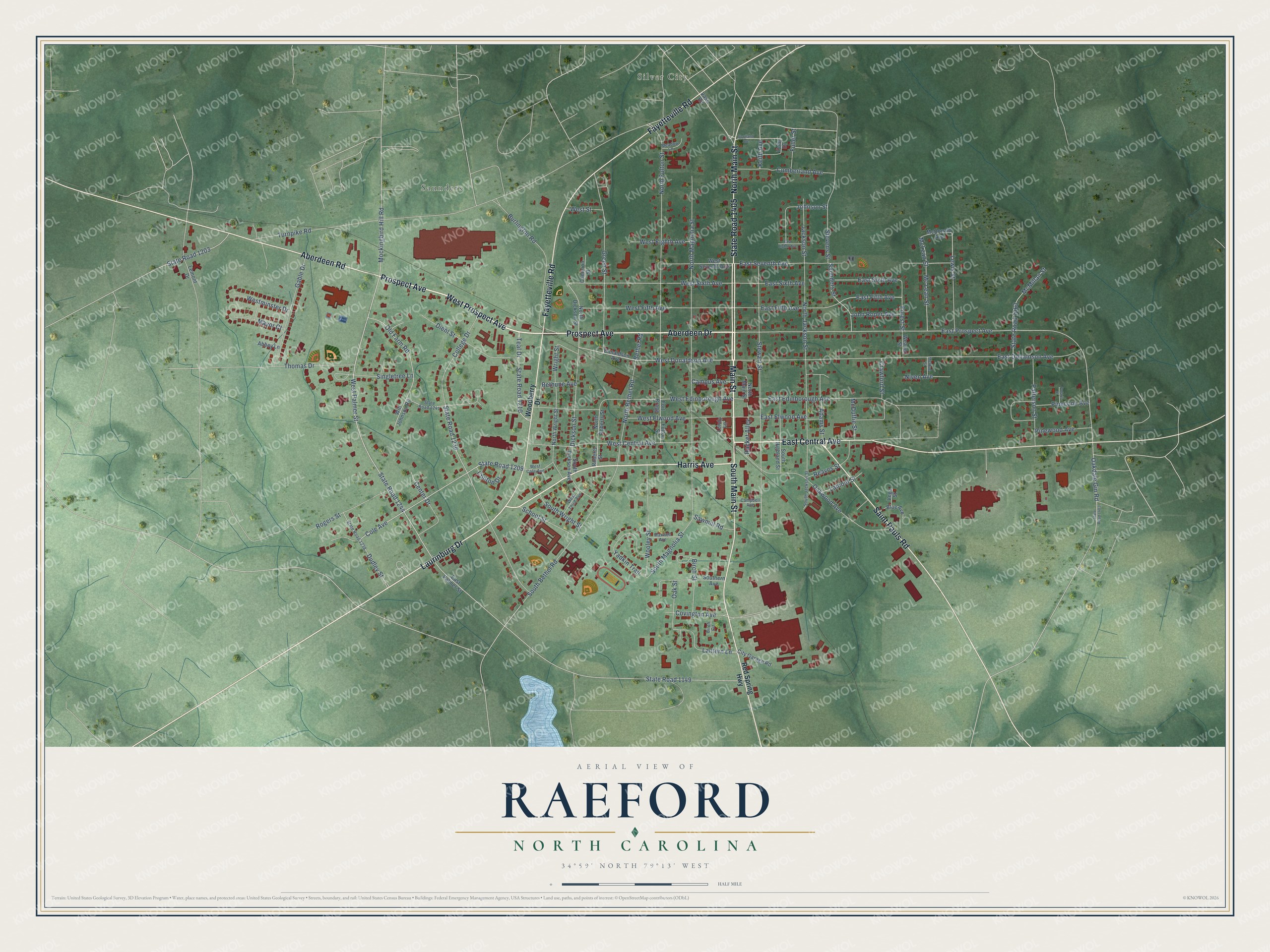 Watermarked full-map preview of Raeford, North Carolina