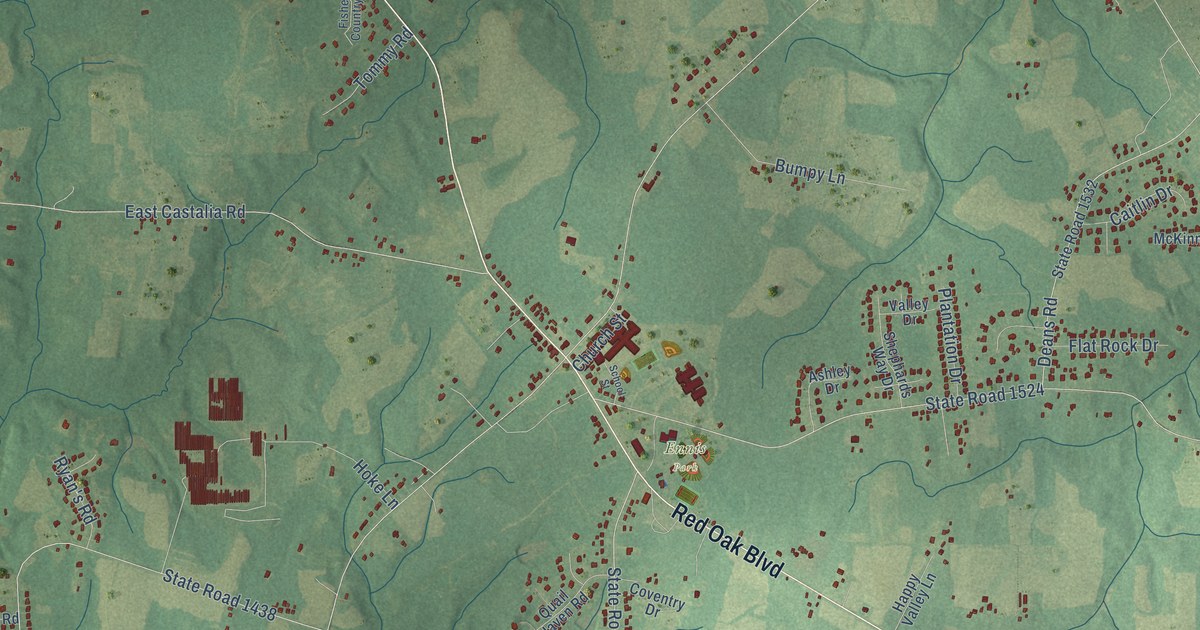 Map of Red Oak, North Carolina in 2026
