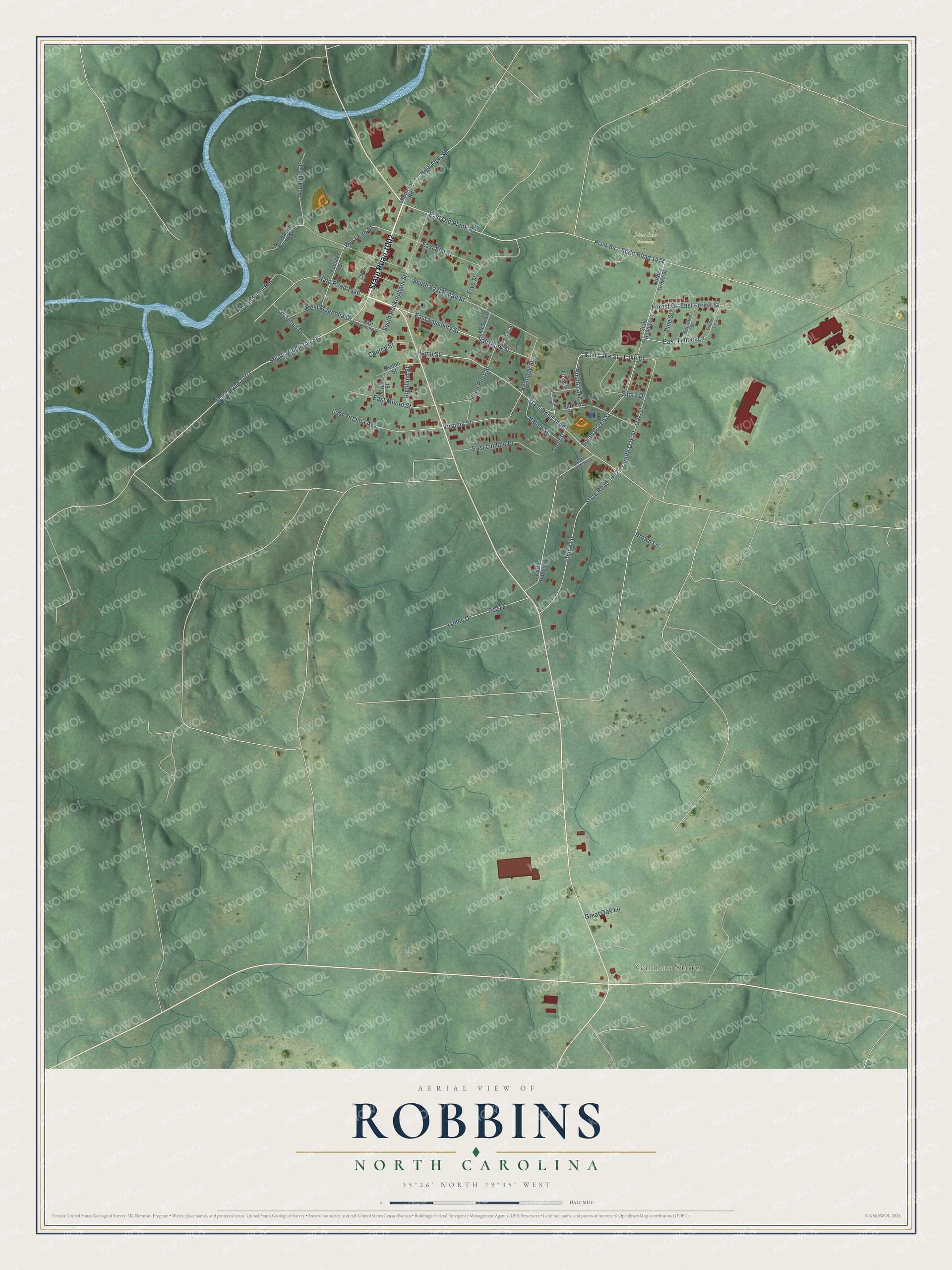 Watermarked full-map preview of Robbins, North Carolina