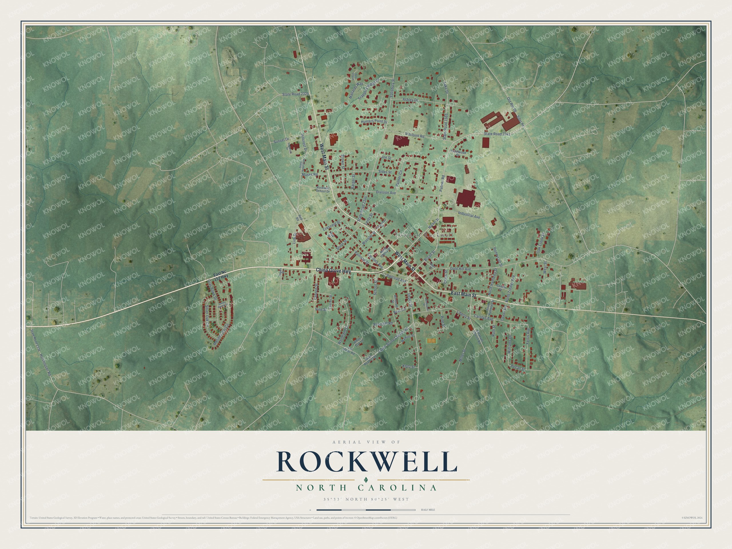 Watermarked full-map preview of Rockwell, North Carolina