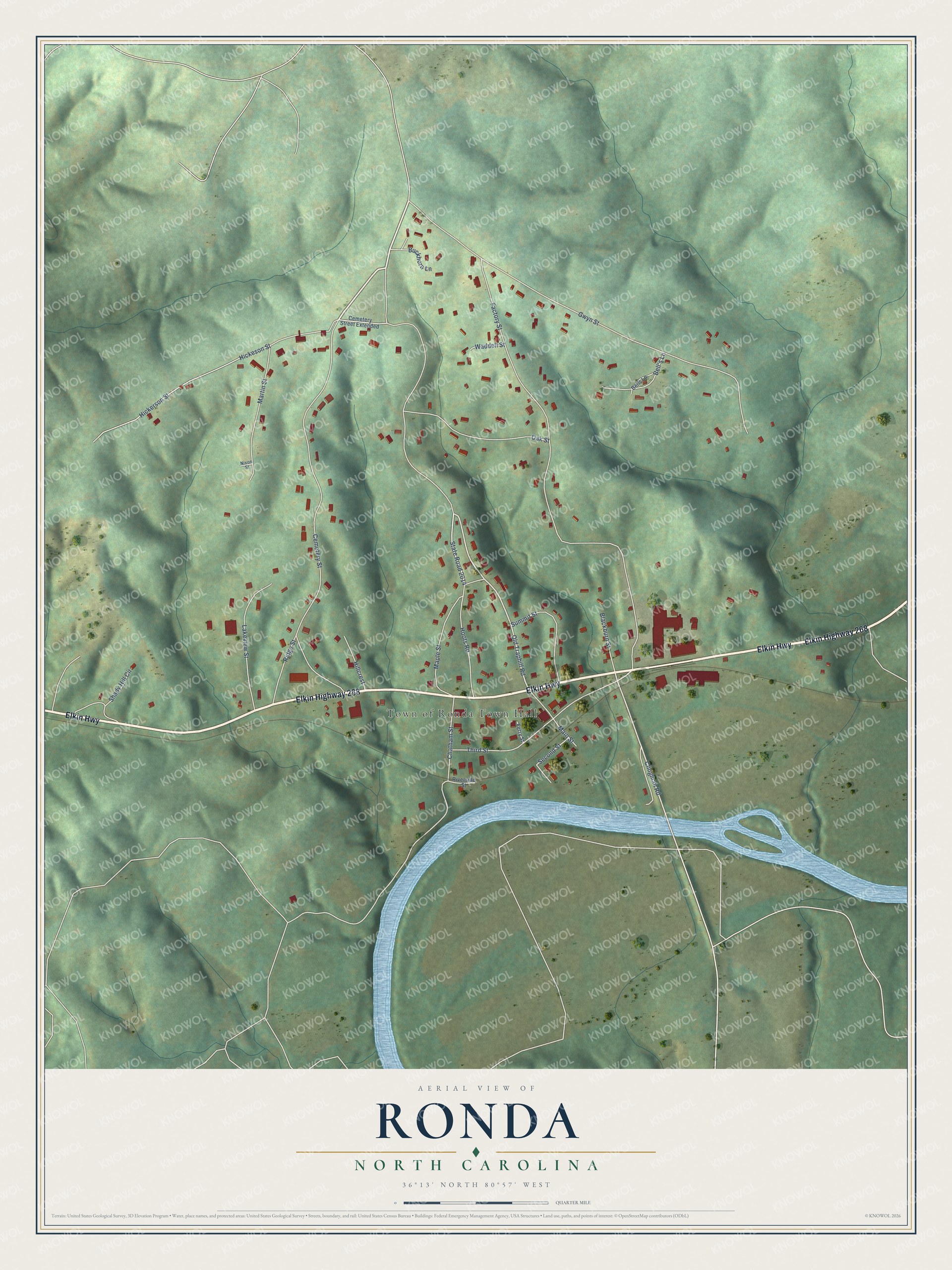 Watermarked full-map preview of Ronda, North Carolina
