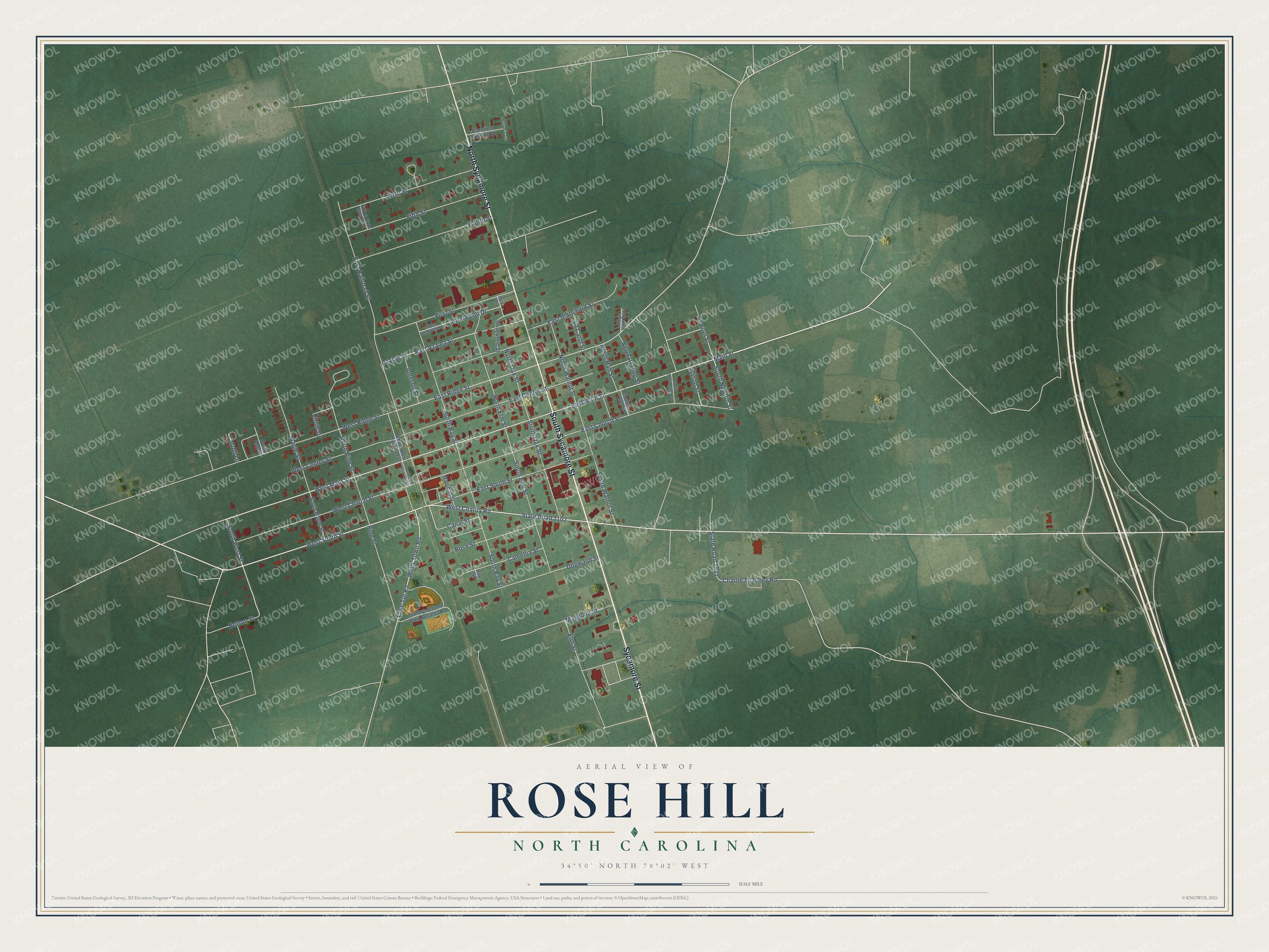 Watermarked full-map preview of Rose Hill, North Carolina