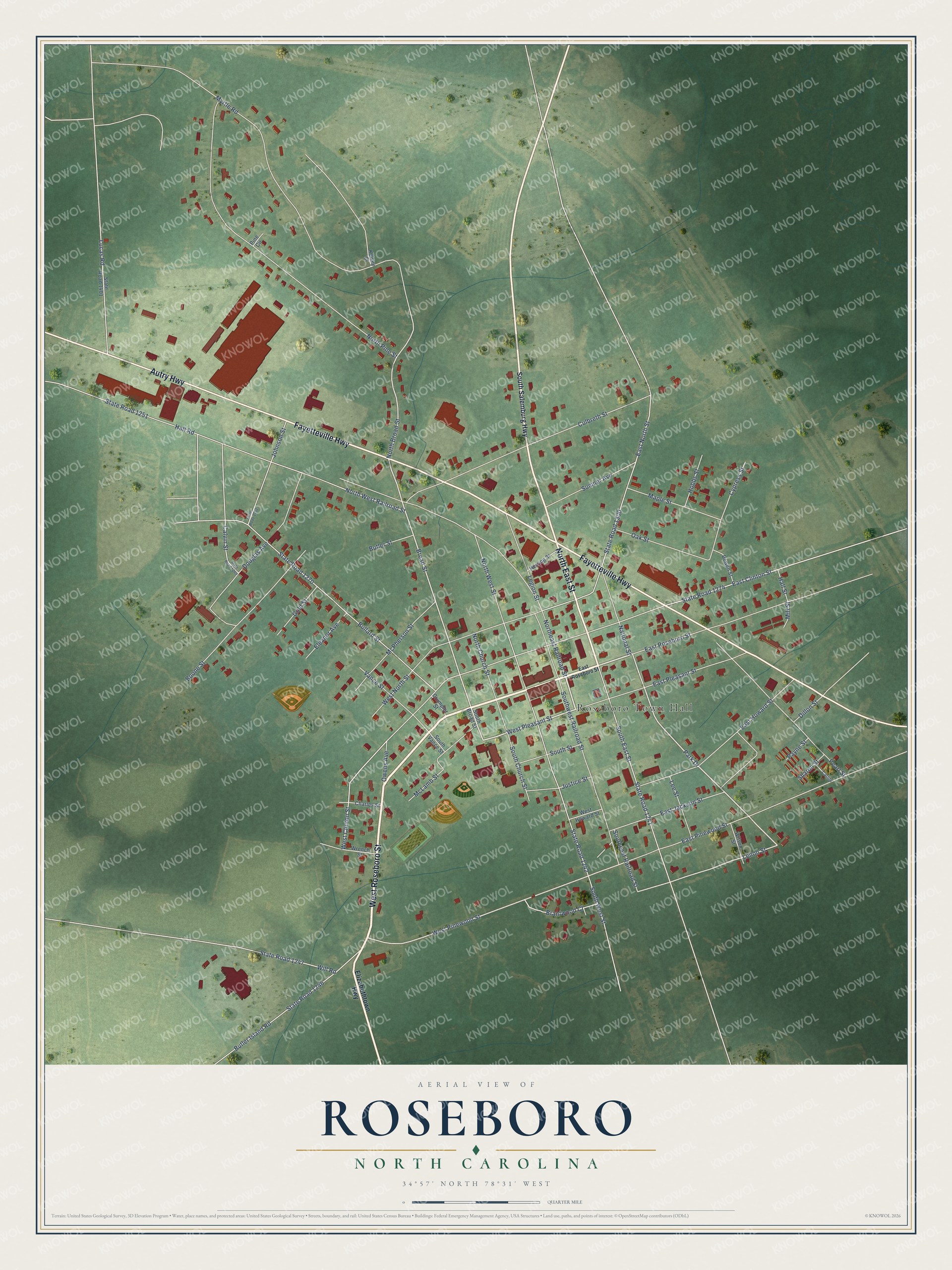 Watermarked full-map preview of Roseboro, North Carolina
