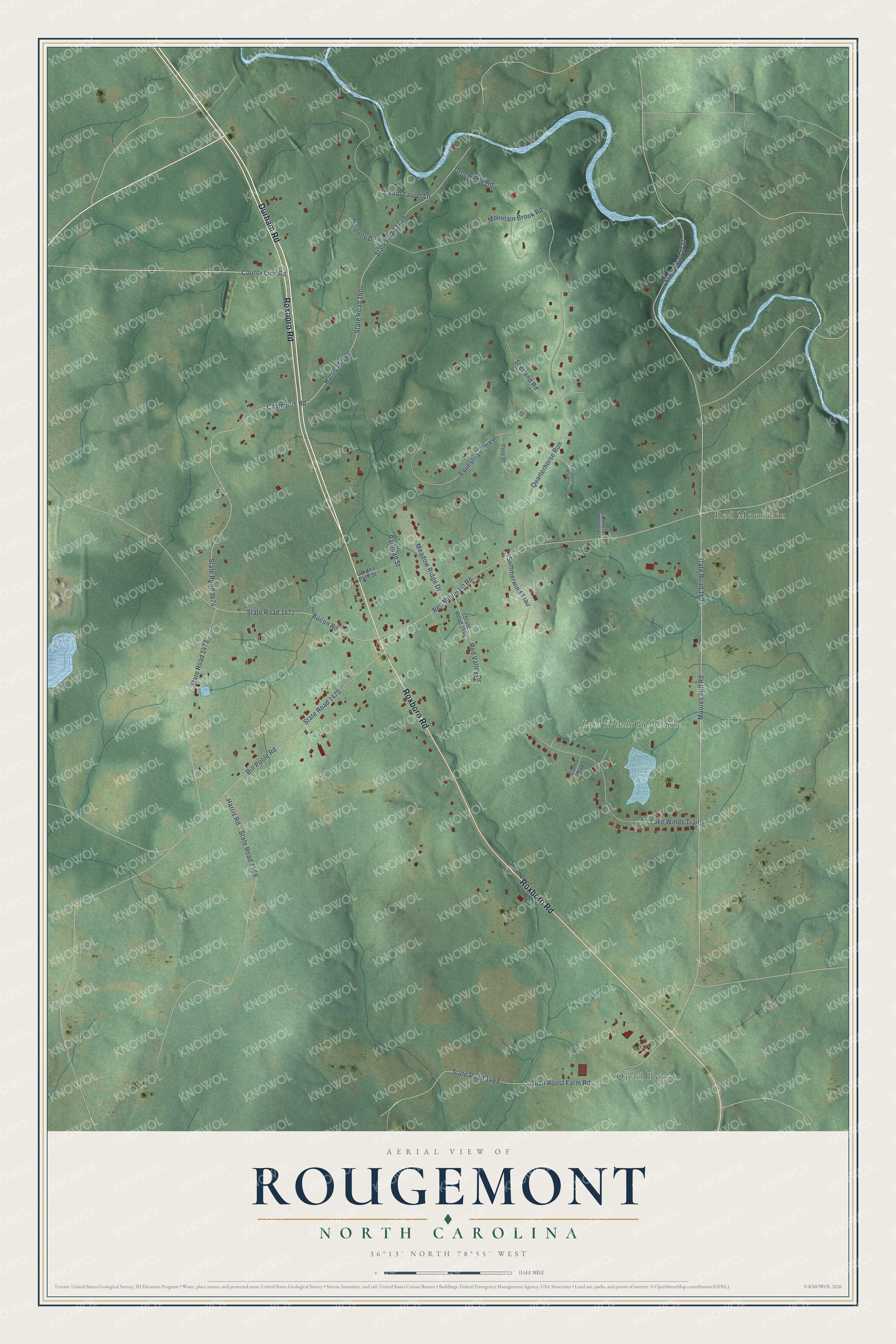 Watermarked full-map preview of Rougemont, North Carolina