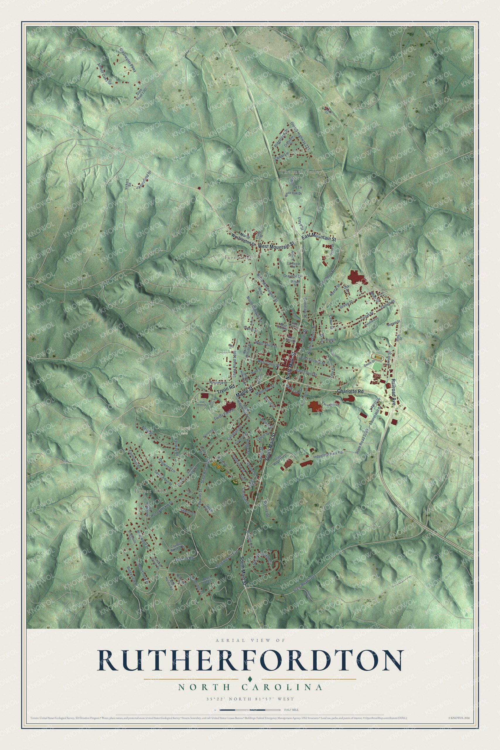 Watermarked full-map preview of Rutherfordton, North Carolina