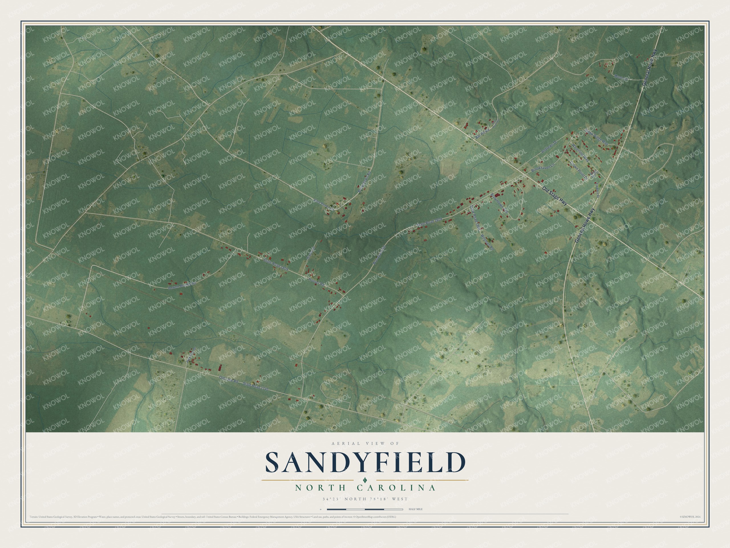 Watermarked full-map preview of Sandyfield, North Carolina