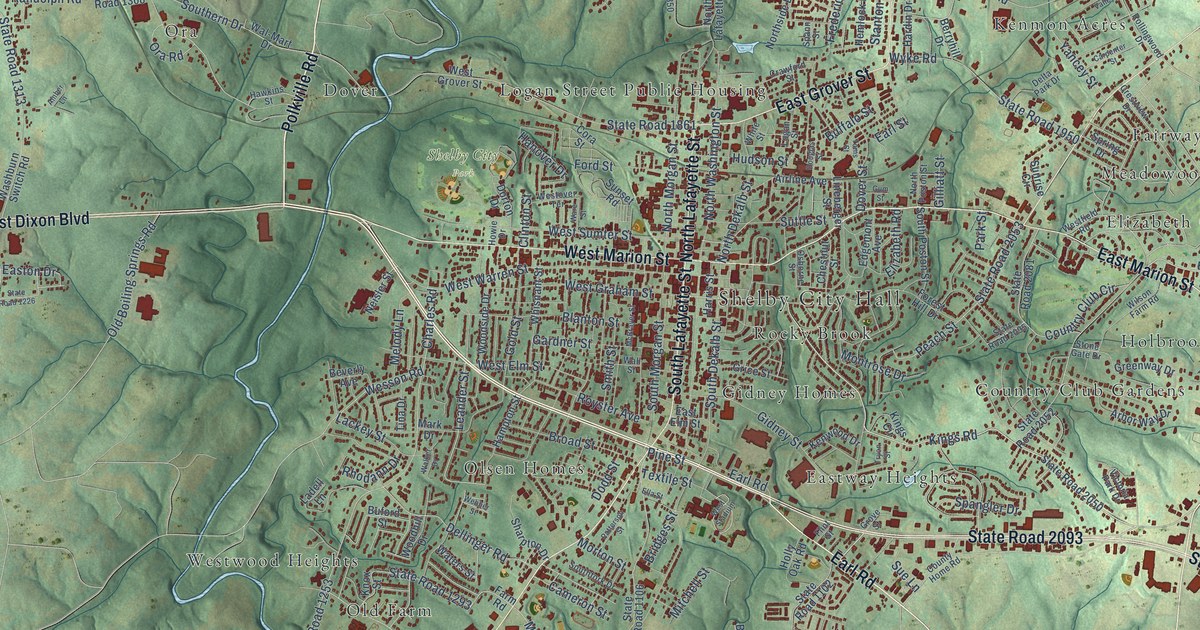 Map of Shelby, North Carolina in 2026