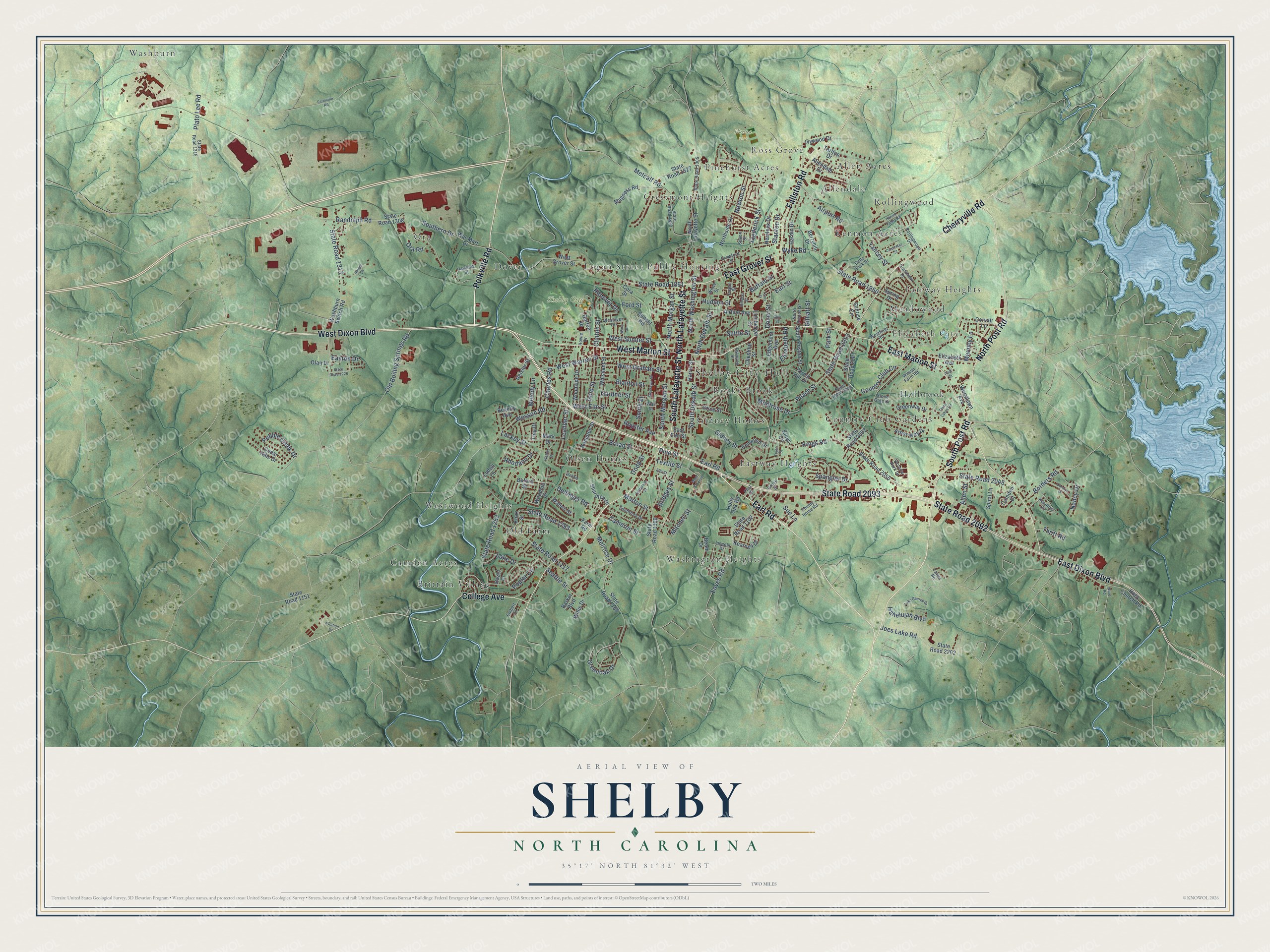 Watermarked full-map preview of Shelby, North Carolina