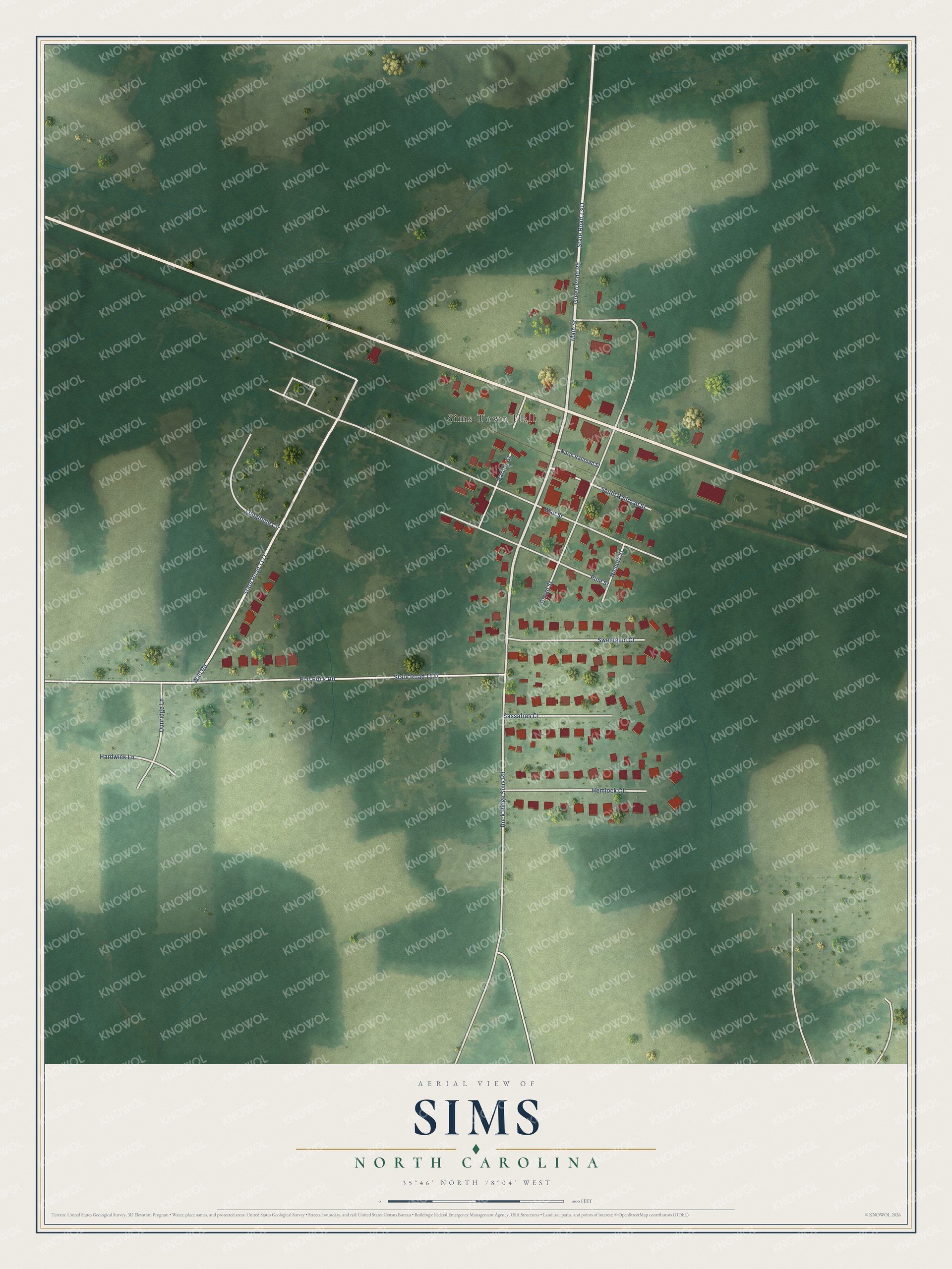 Watermarked full-map preview of Sims, North Carolina