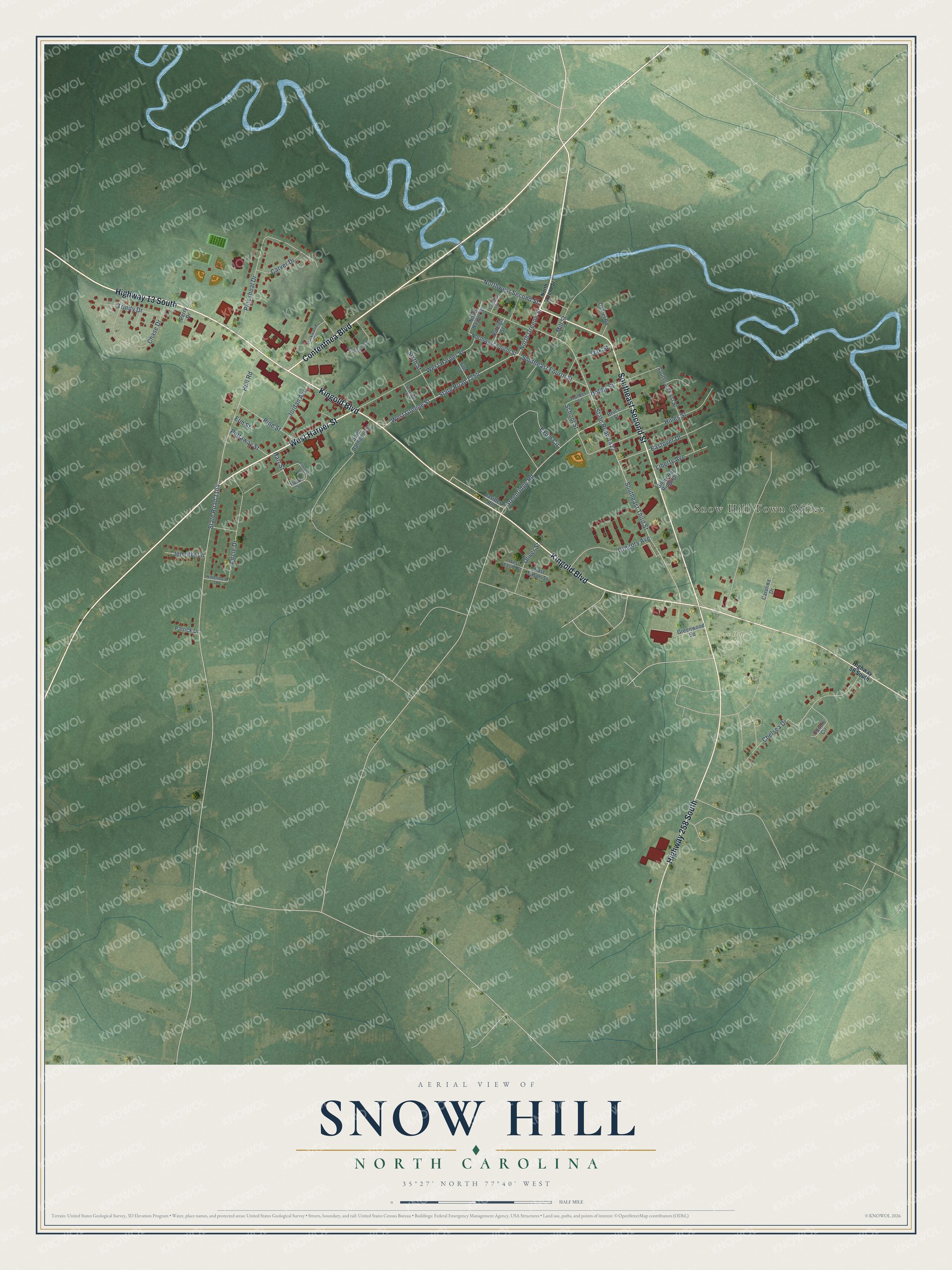 Watermarked full-map preview of Snow Hill, North Carolina