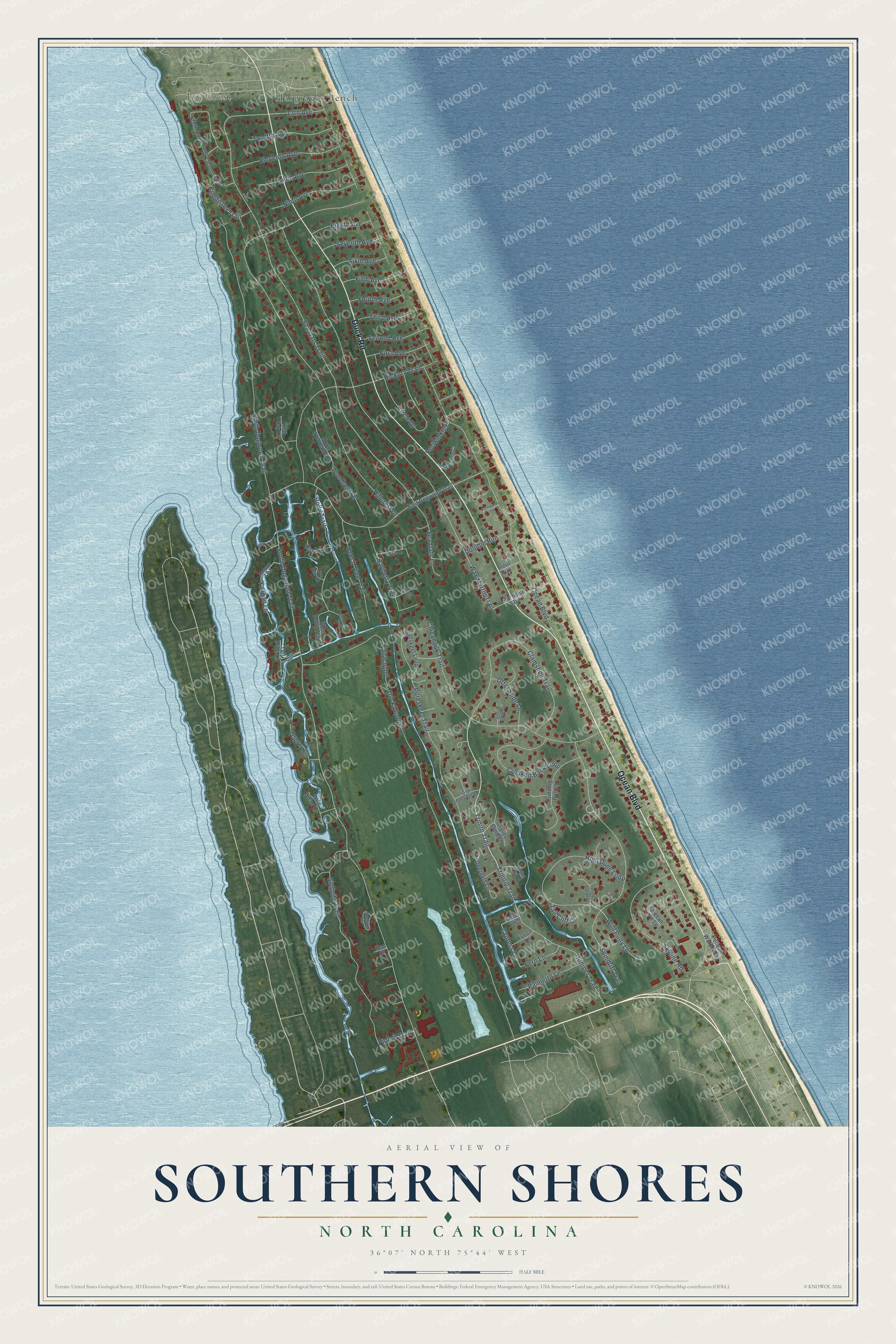 Watermarked full-map preview of Southern Shores, North Carolina