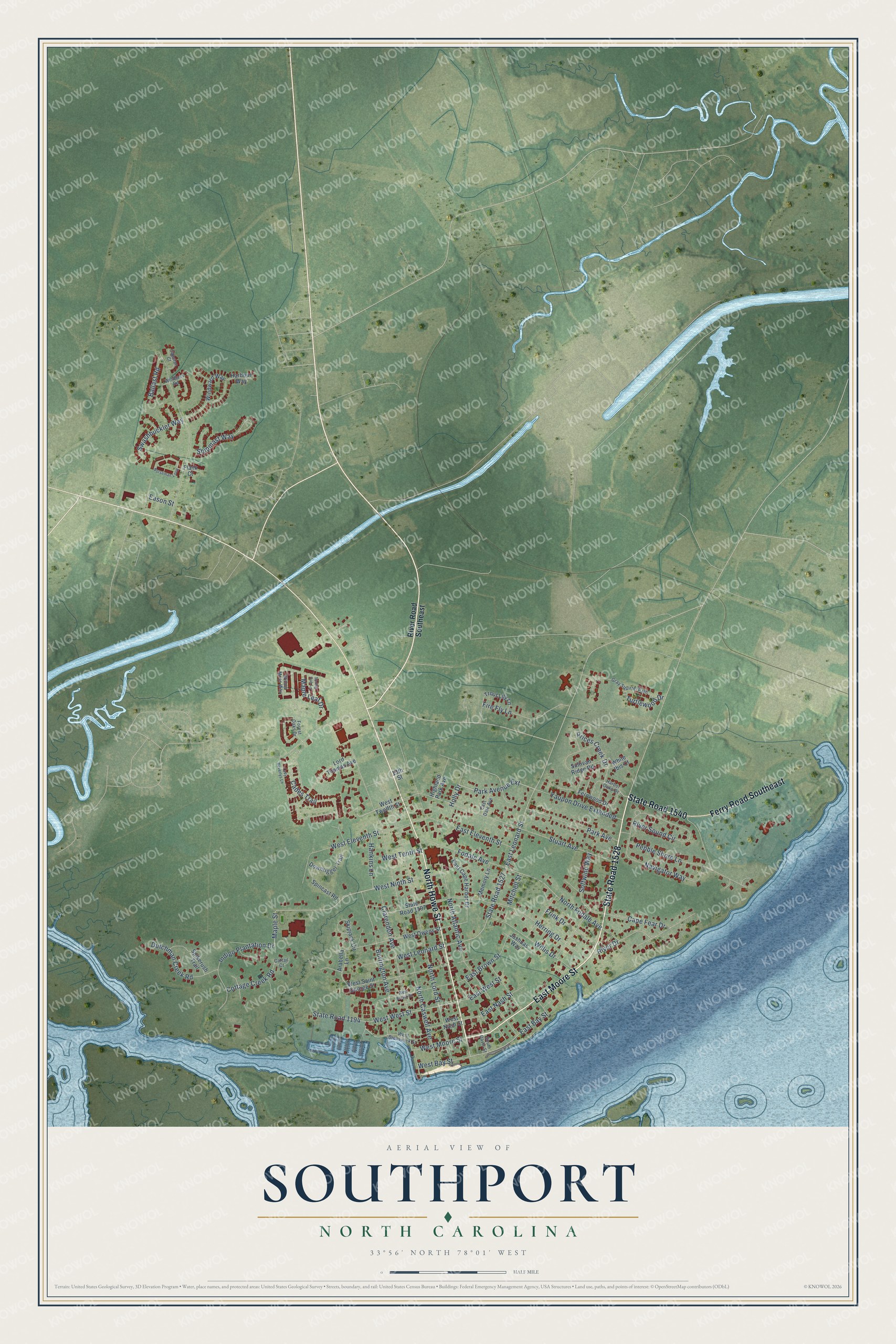 Watermarked full-map preview of Southport, North Carolina