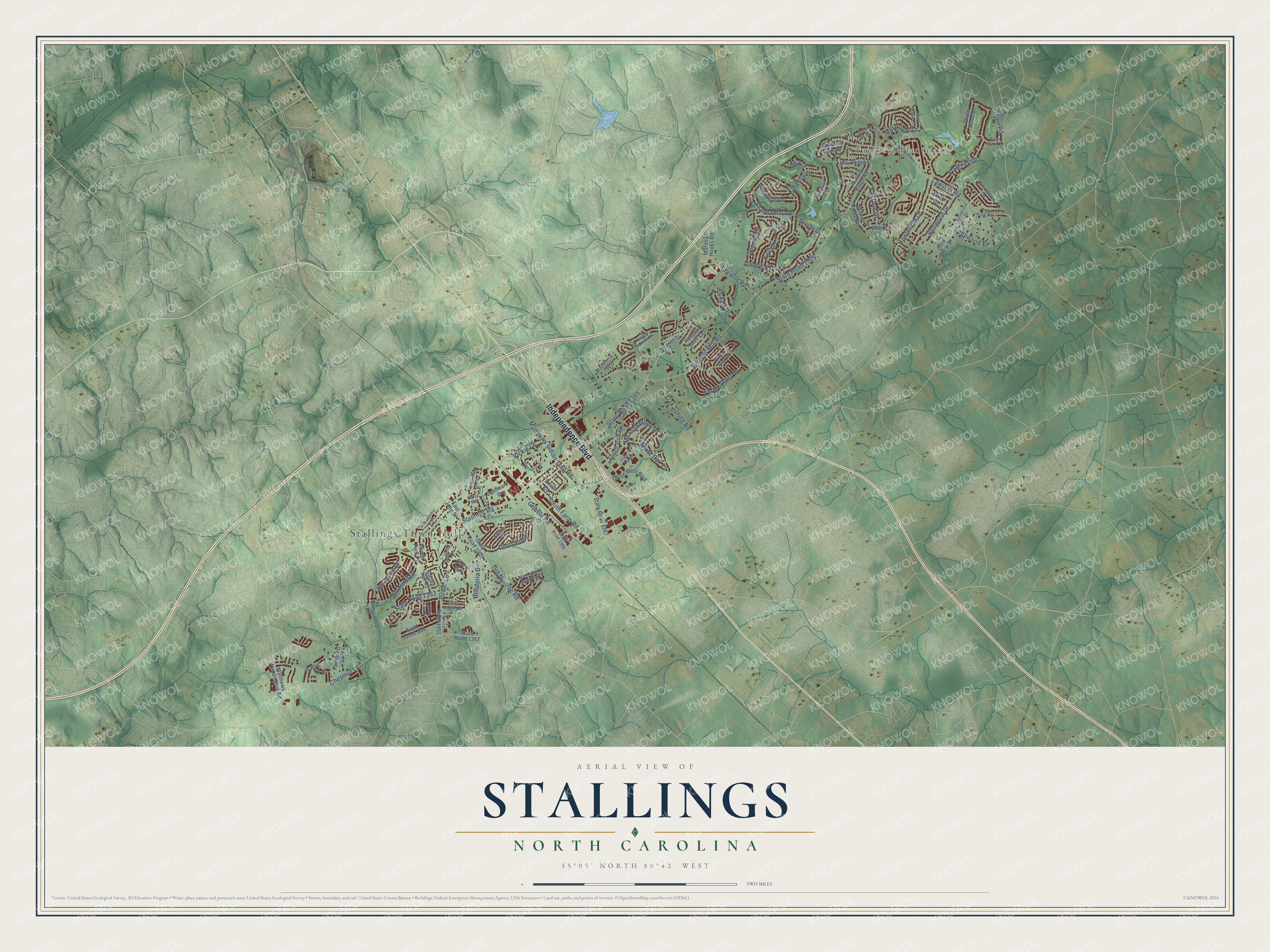 Watermarked full-map preview of Stallings, North Carolina