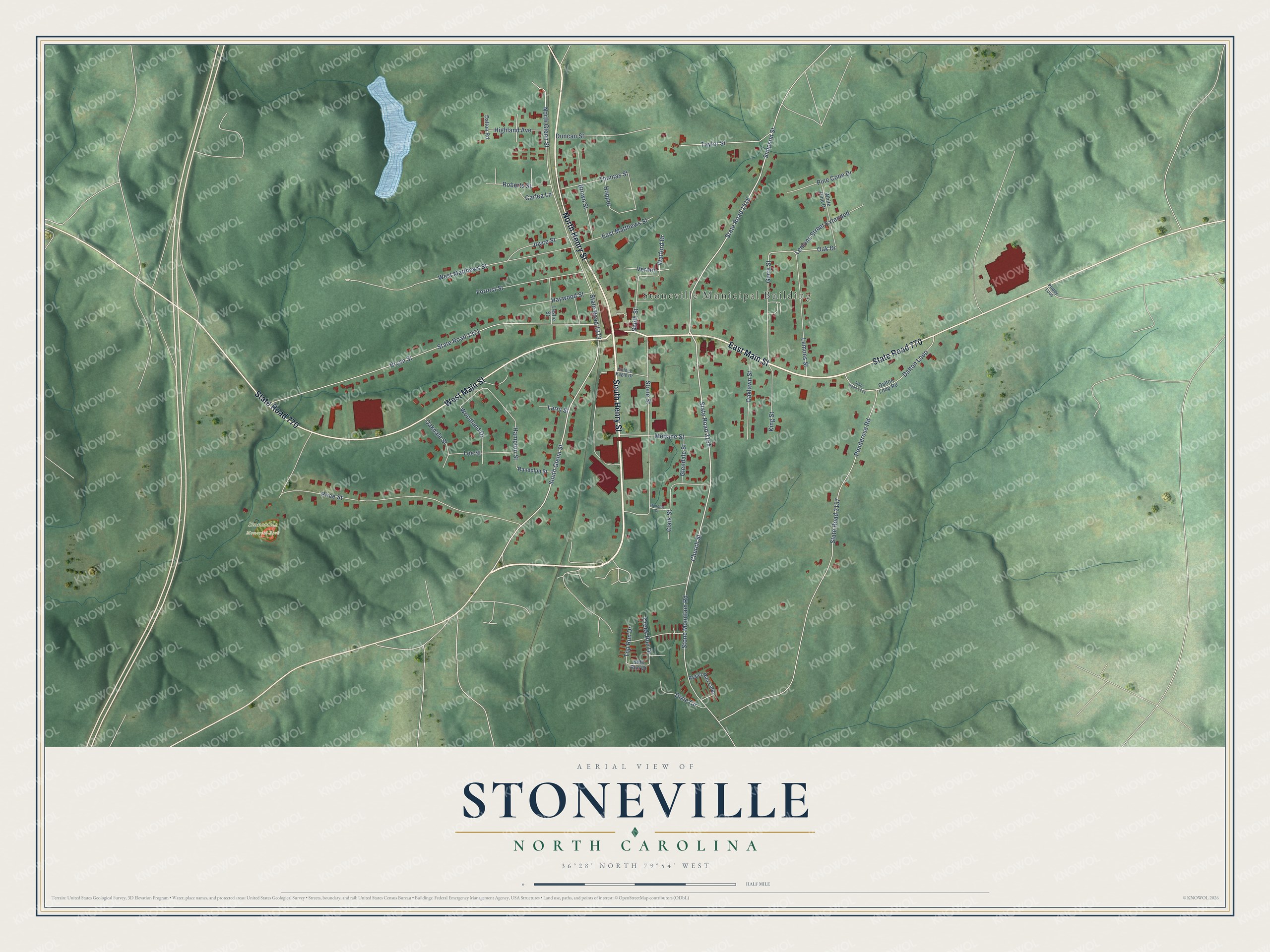 Watermarked full-map preview of Stoneville, North Carolina