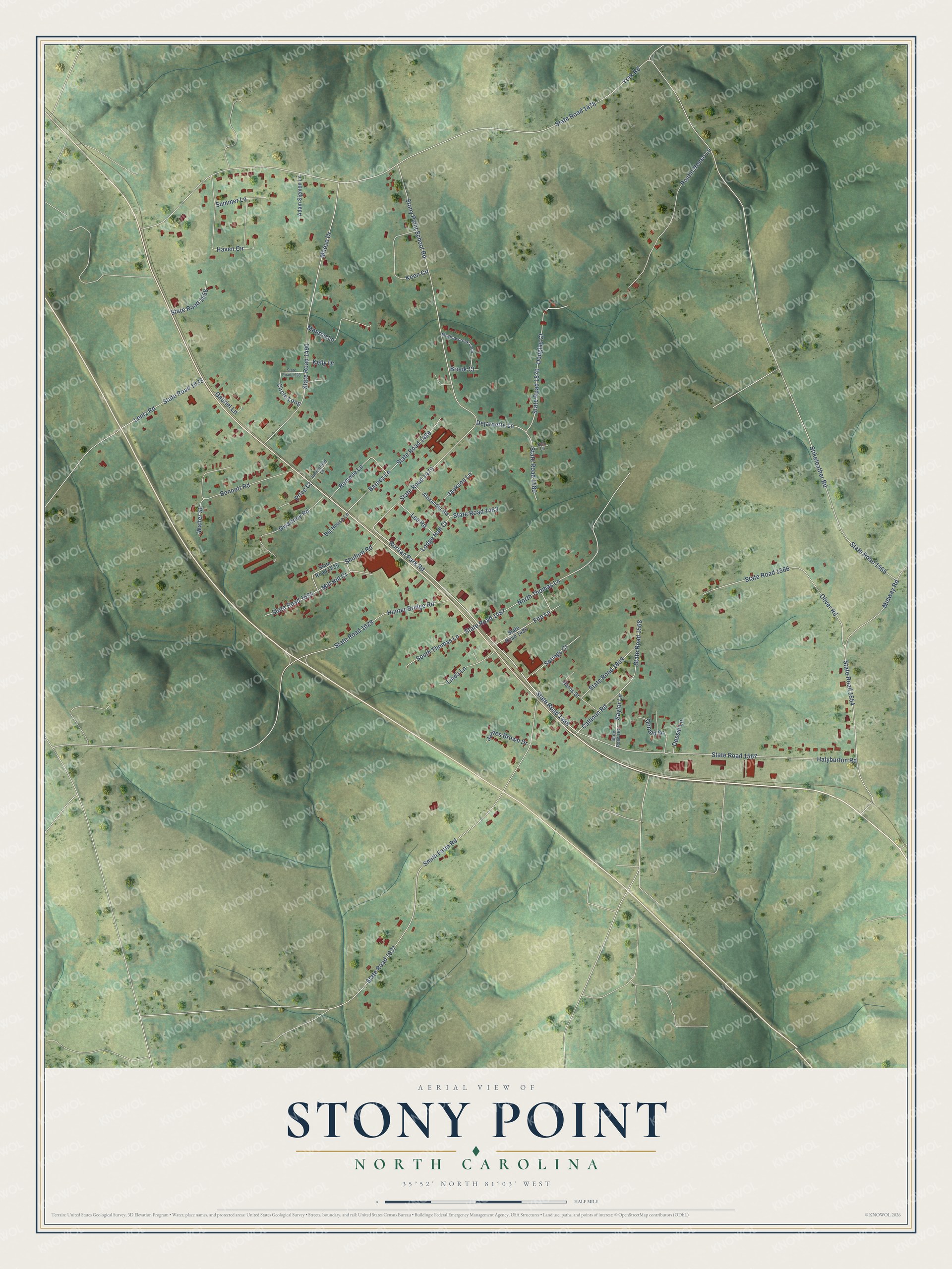 Watermarked full-map preview of Stony Point, North Carolina
