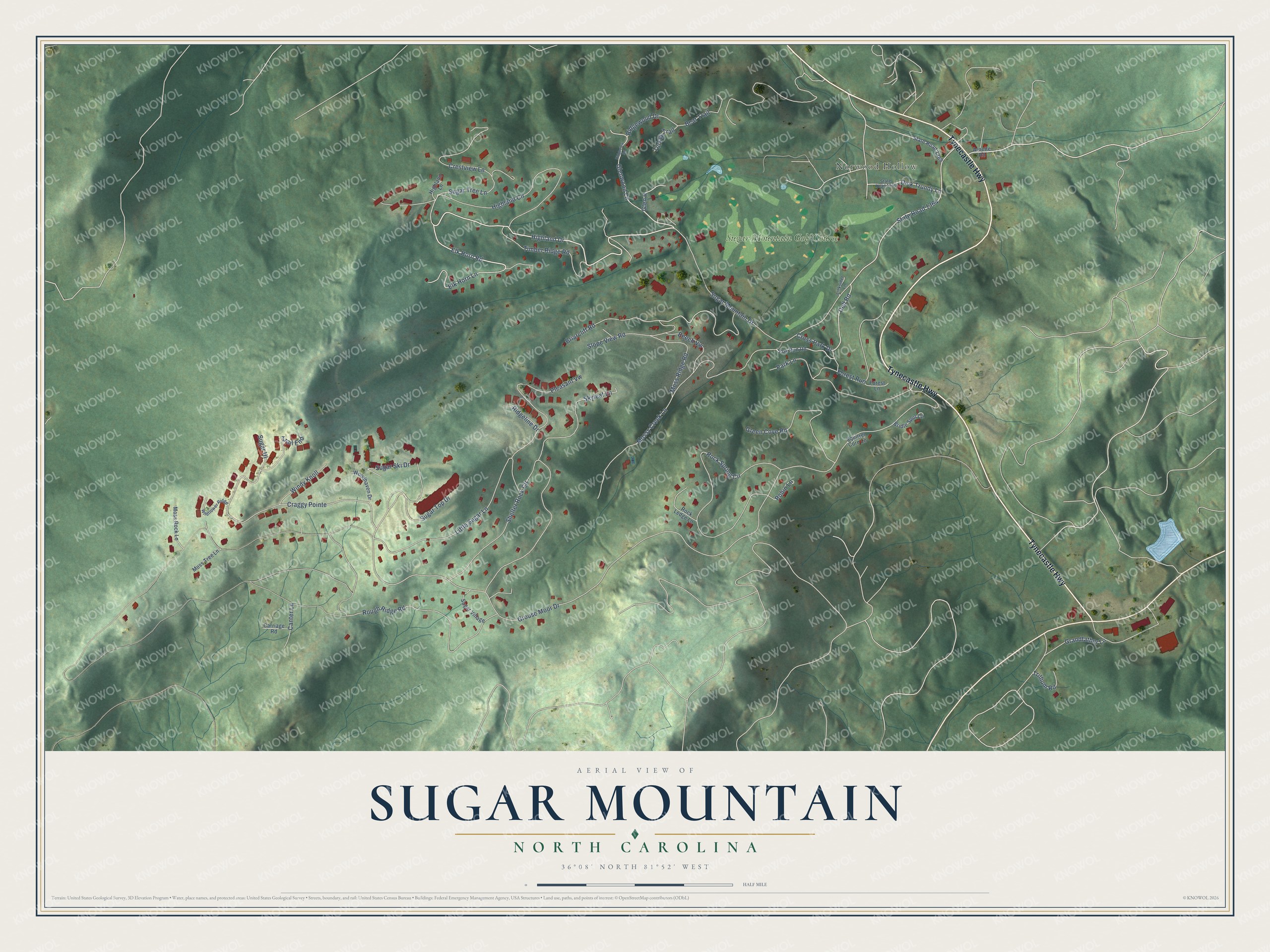 Watermarked full-map preview of Sugar Mountain, North Carolina