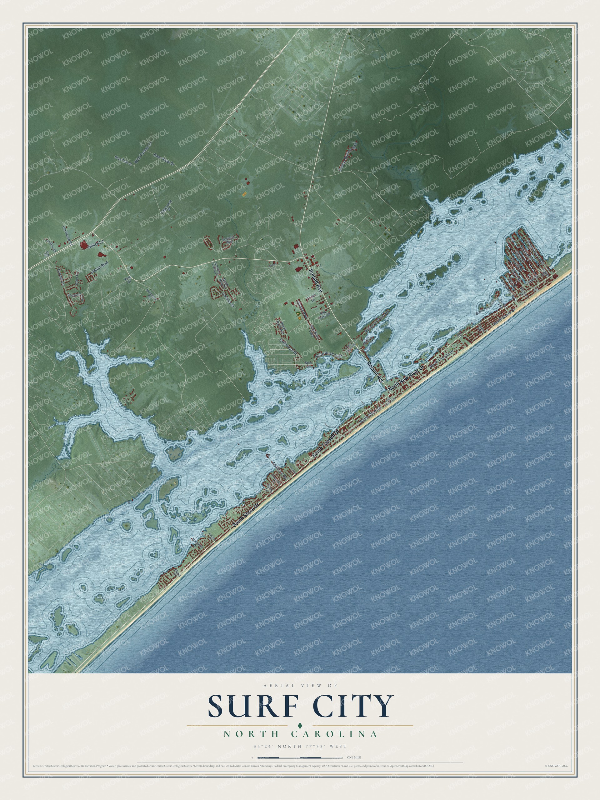 Watermarked full-map preview of Surf City, North Carolina