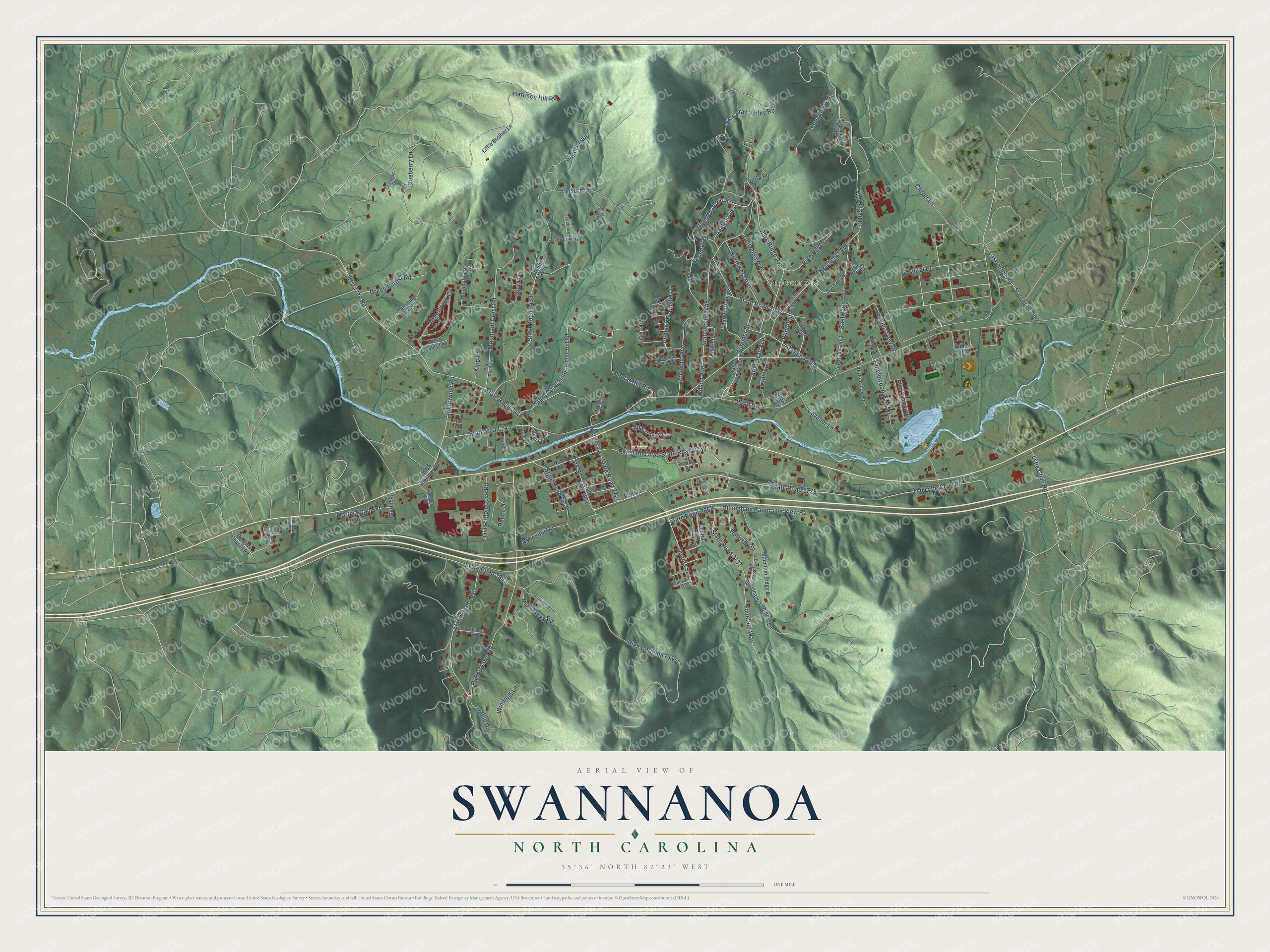 Watermarked full-map preview of Swannanoa, North Carolina