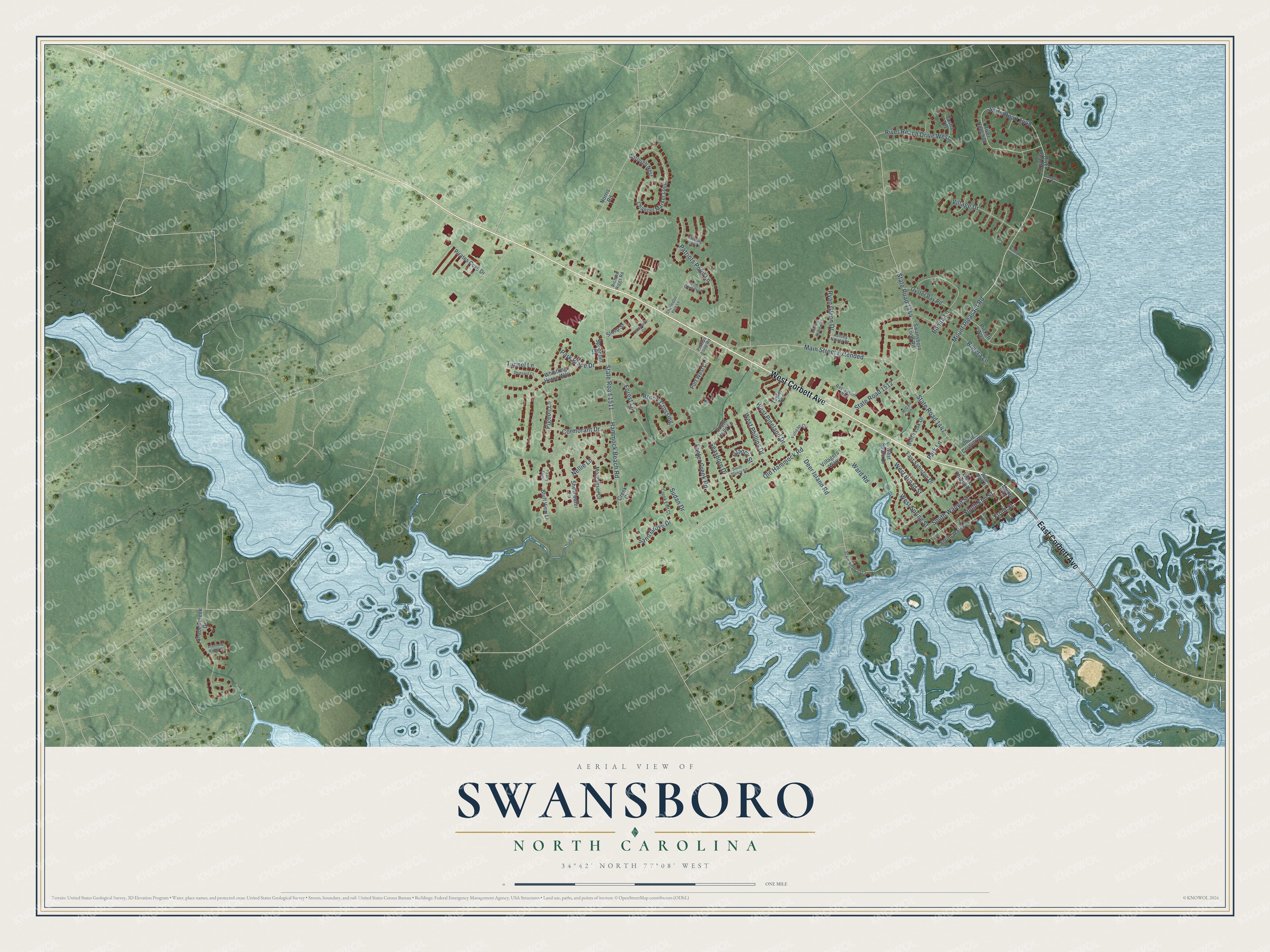 Watermarked full-map preview of Swansboro, North Carolina