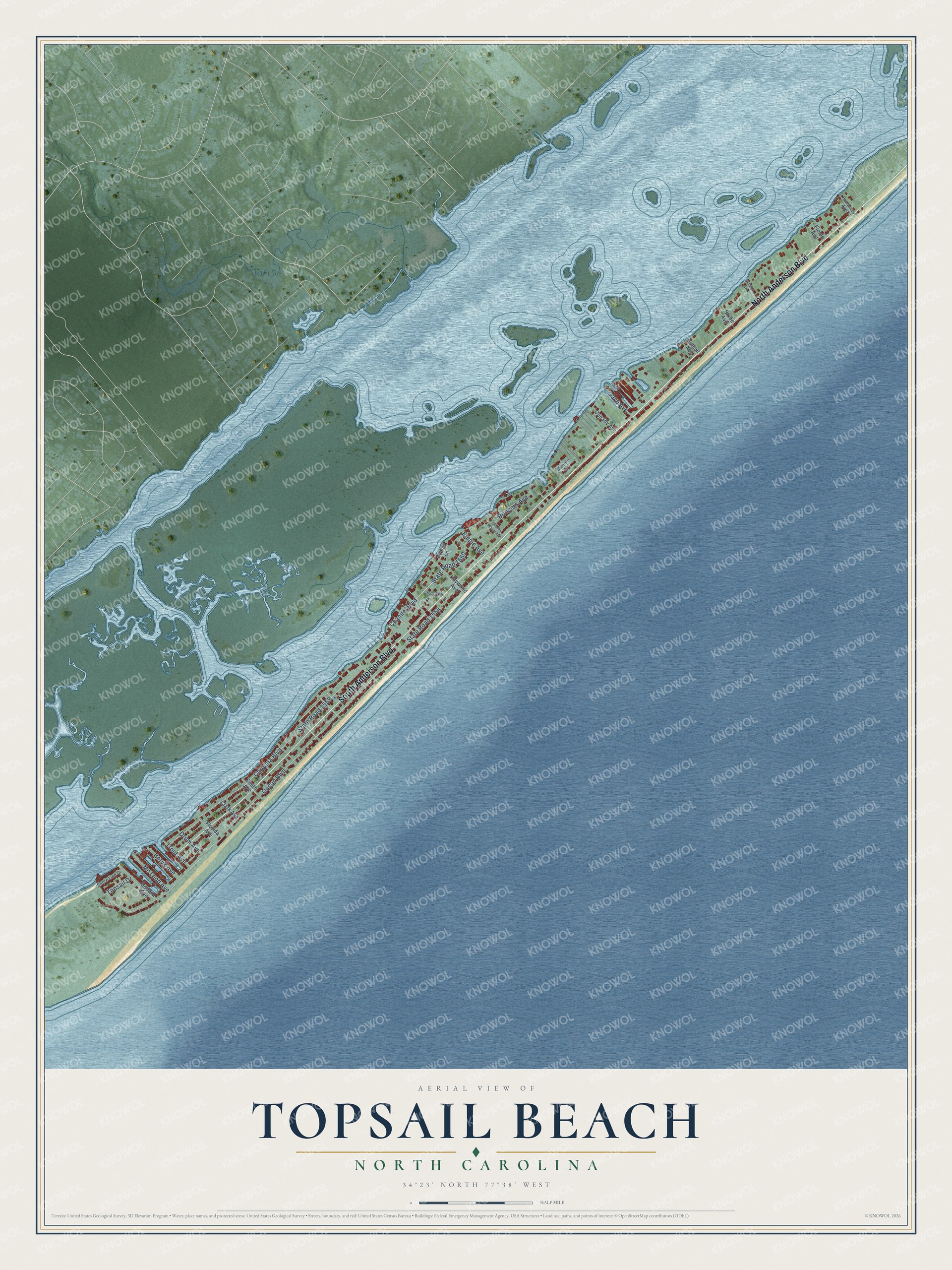 Watermarked full-map preview of Topsail Beach, North Carolina