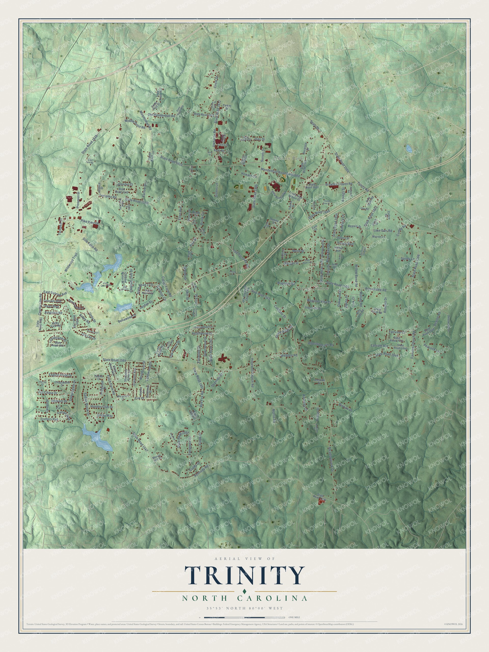 Watermarked full-map preview of Trinity, North Carolina