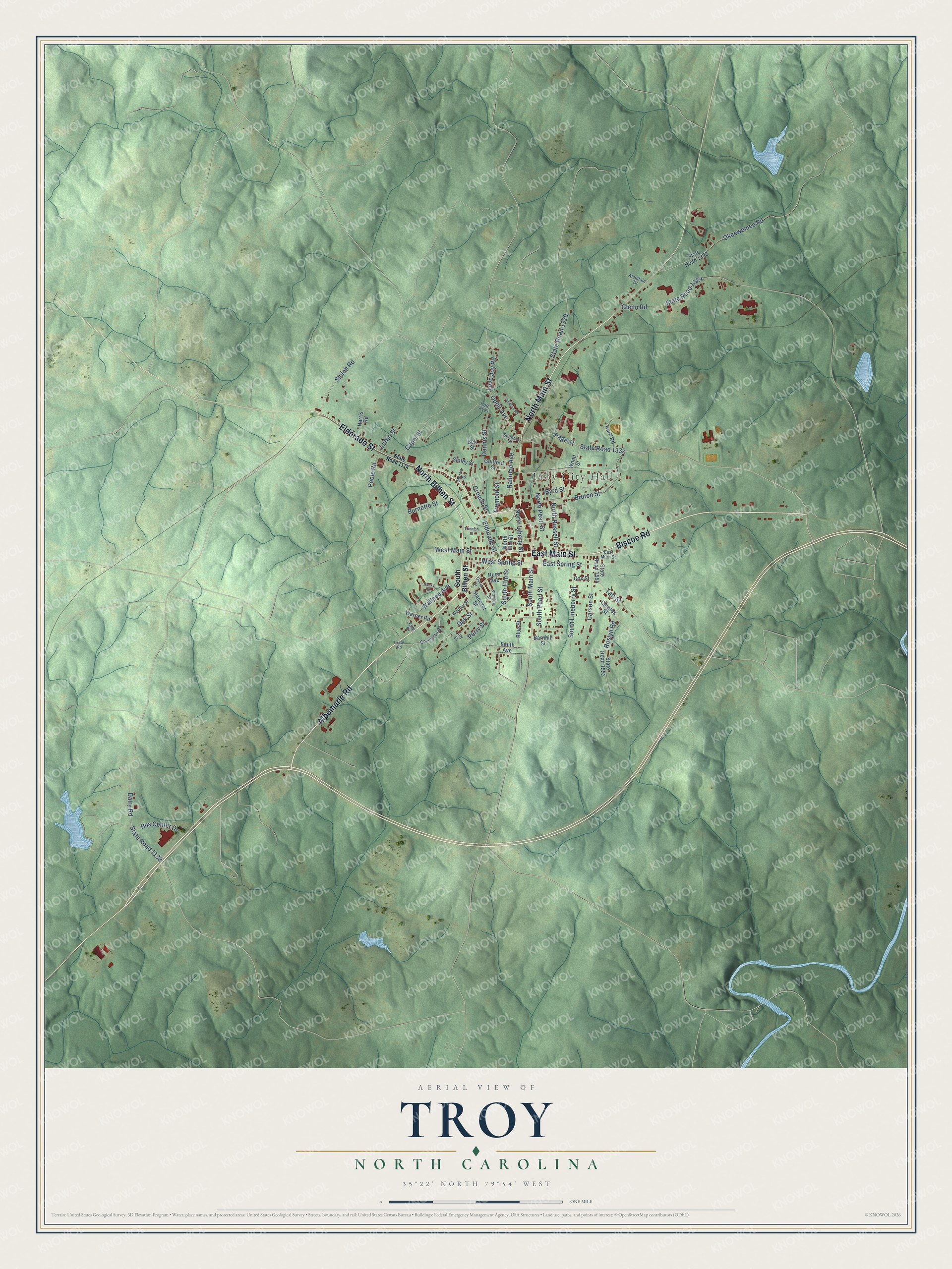 Watermarked full-map preview of Troy, North Carolina