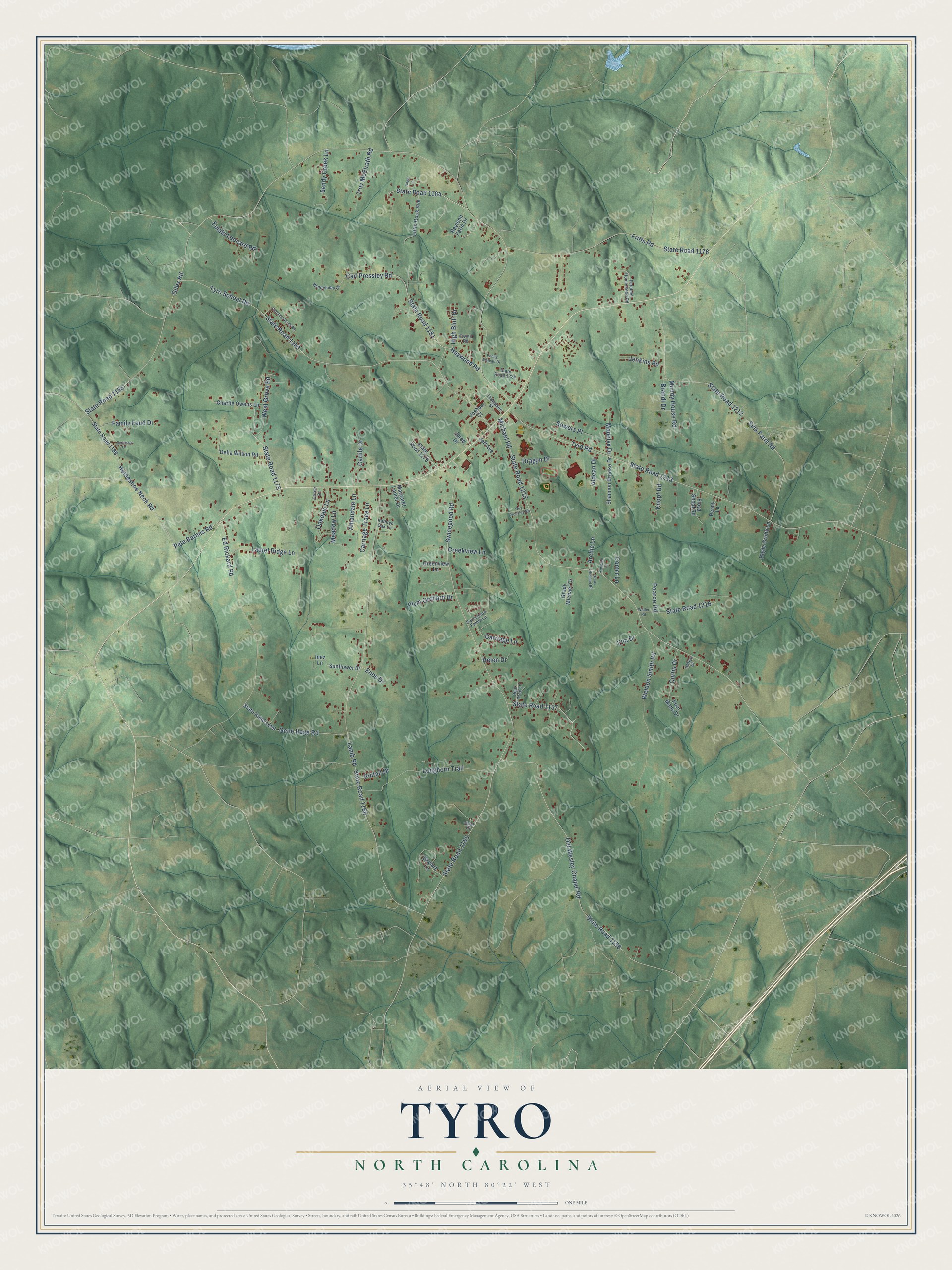 Watermarked full-map preview of Tyro, North Carolina