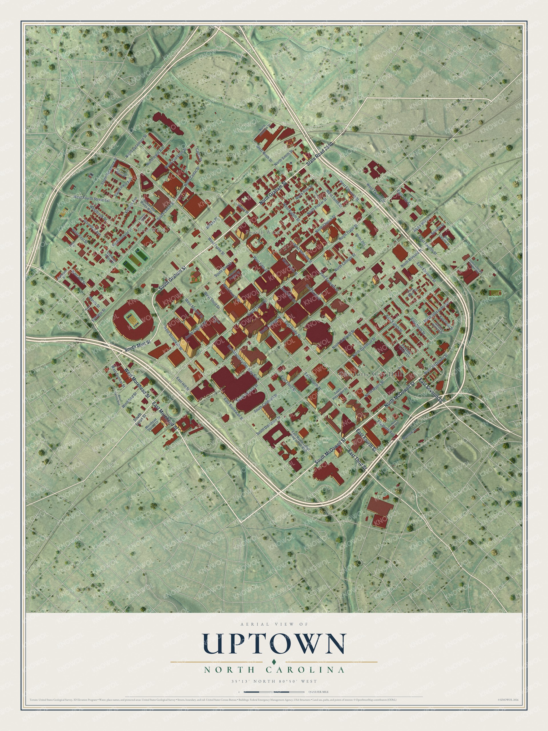 Watermarked full-map preview of Uptown, North Carolina