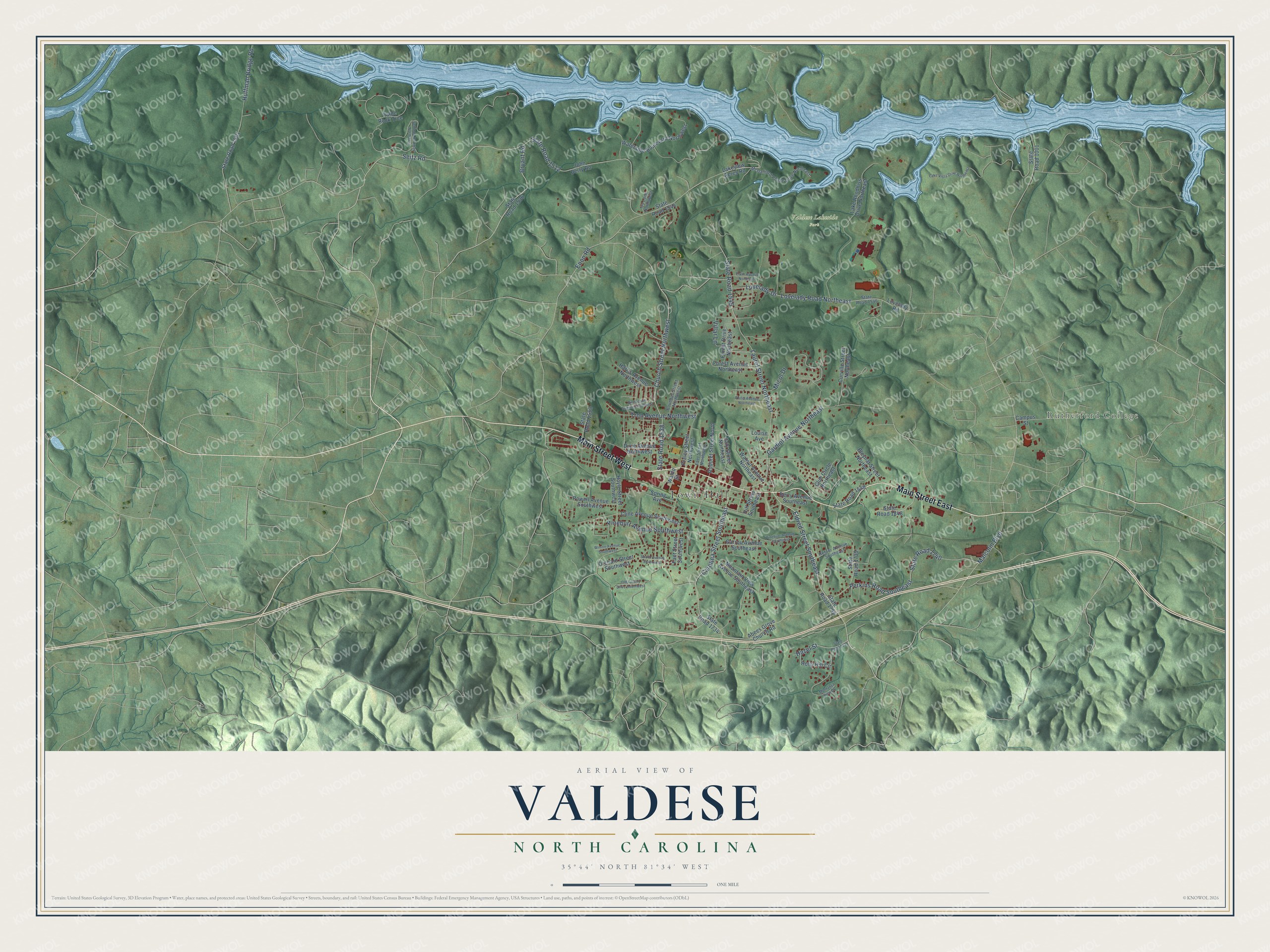 Watermarked full-map preview of Valdese, North Carolina