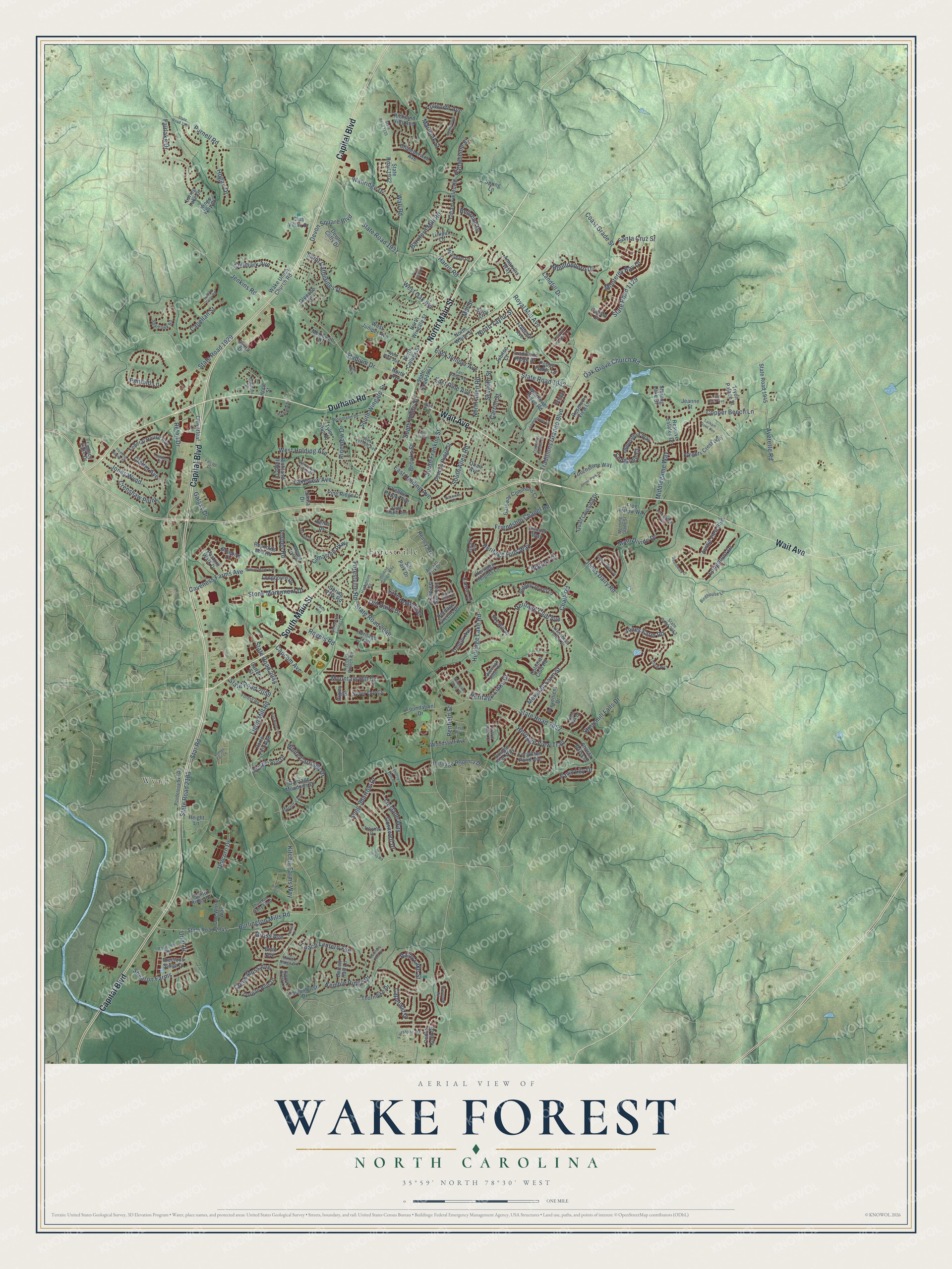 Watermarked full-map preview of Wake Forest, North Carolina